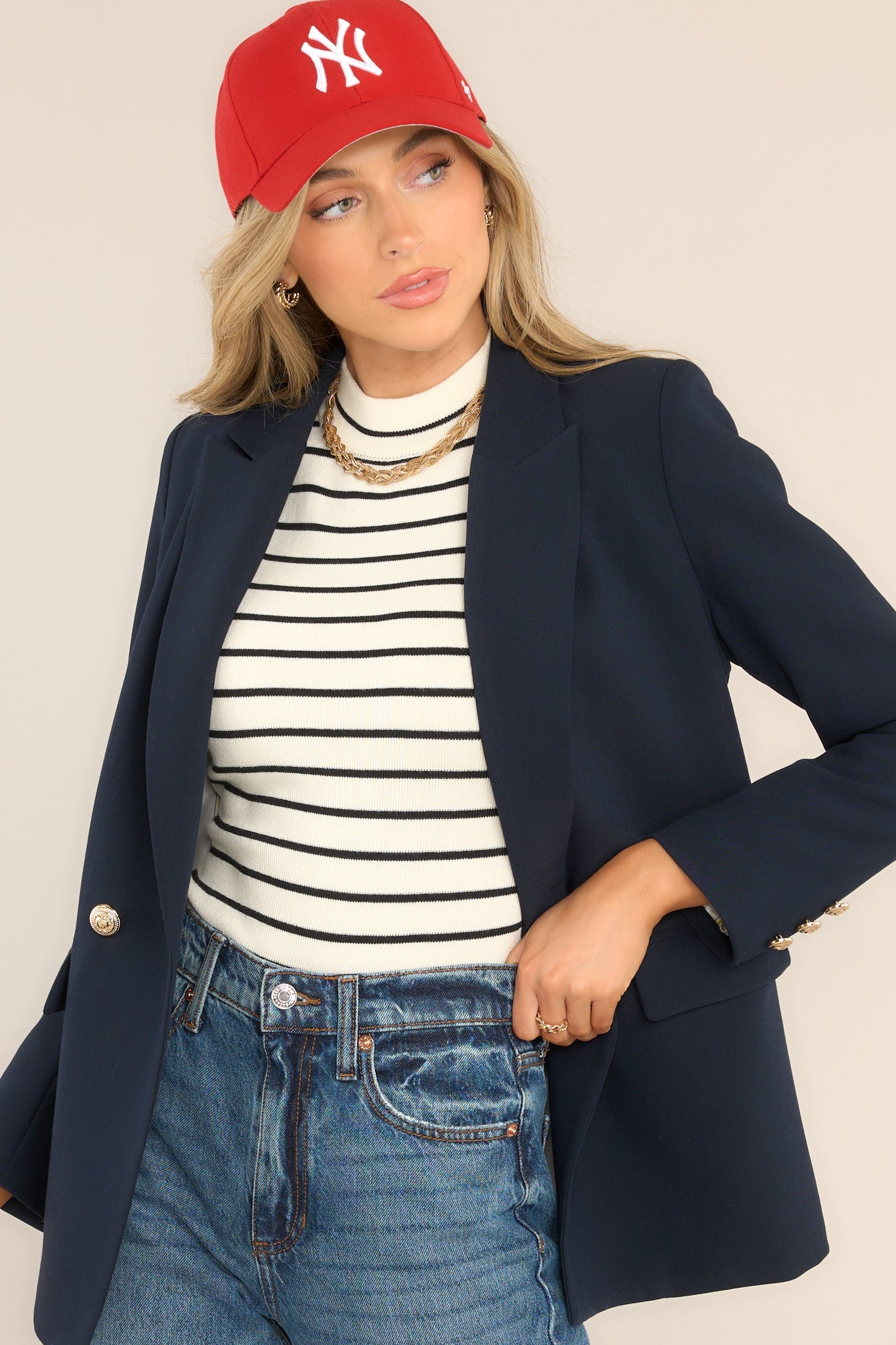 Before Dawn Navy Blue Blazer - Red Dress