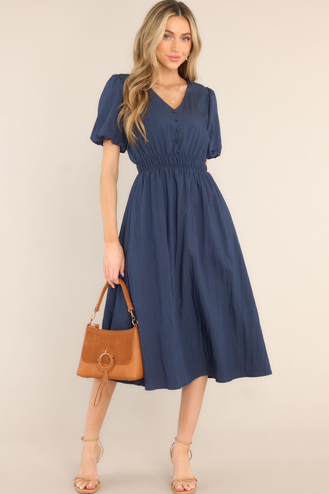 Best Route Navy Blue Midi Dress - Red Dress