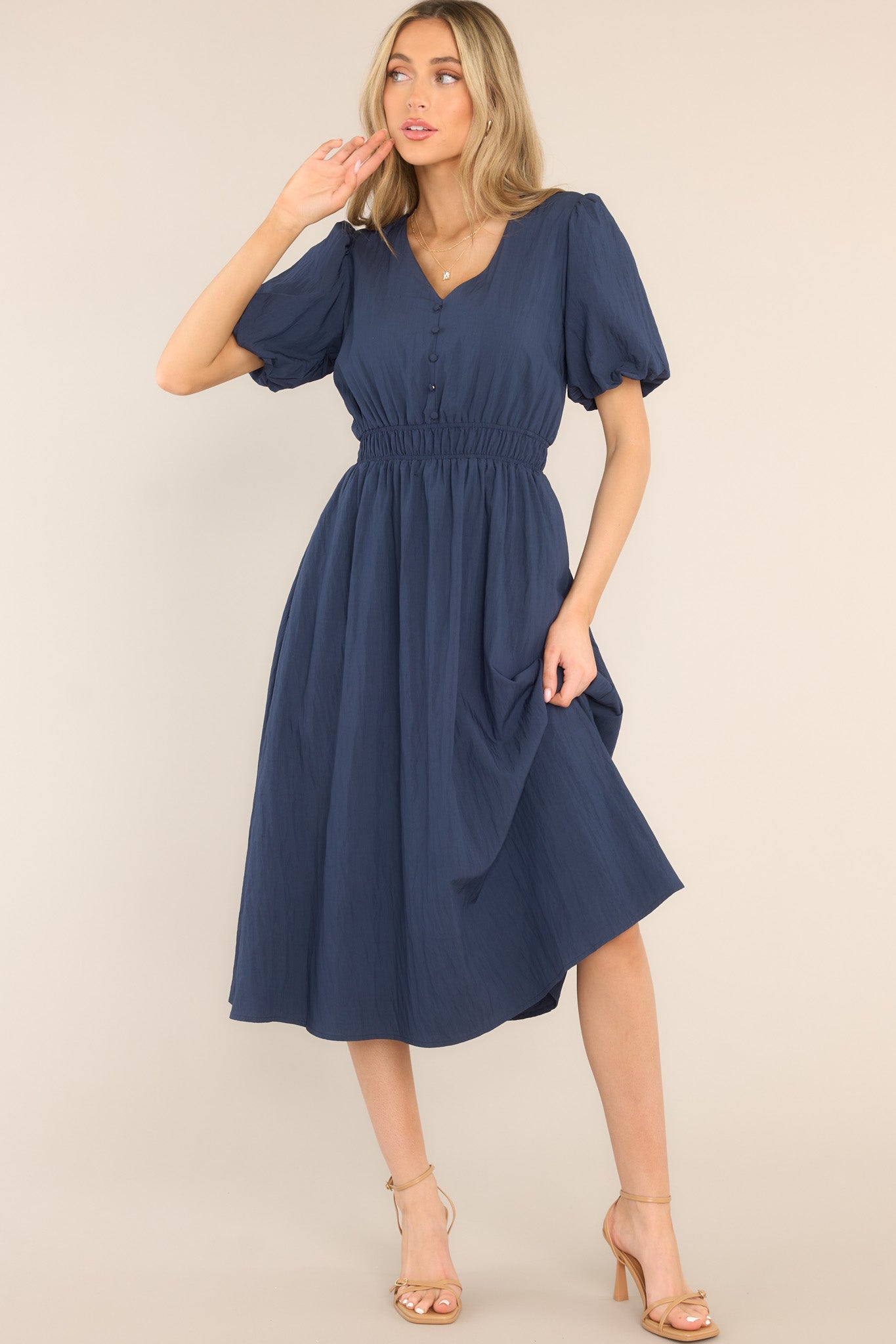 Best Route Navy Blue Midi Dress - Red Dress