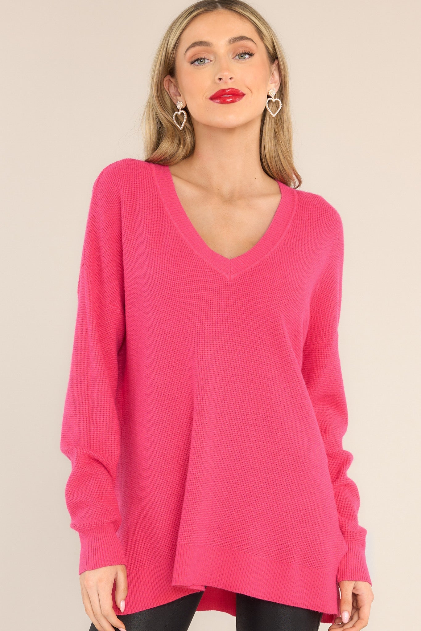 Breath Of Freshness Pink Sweater - Red Dress