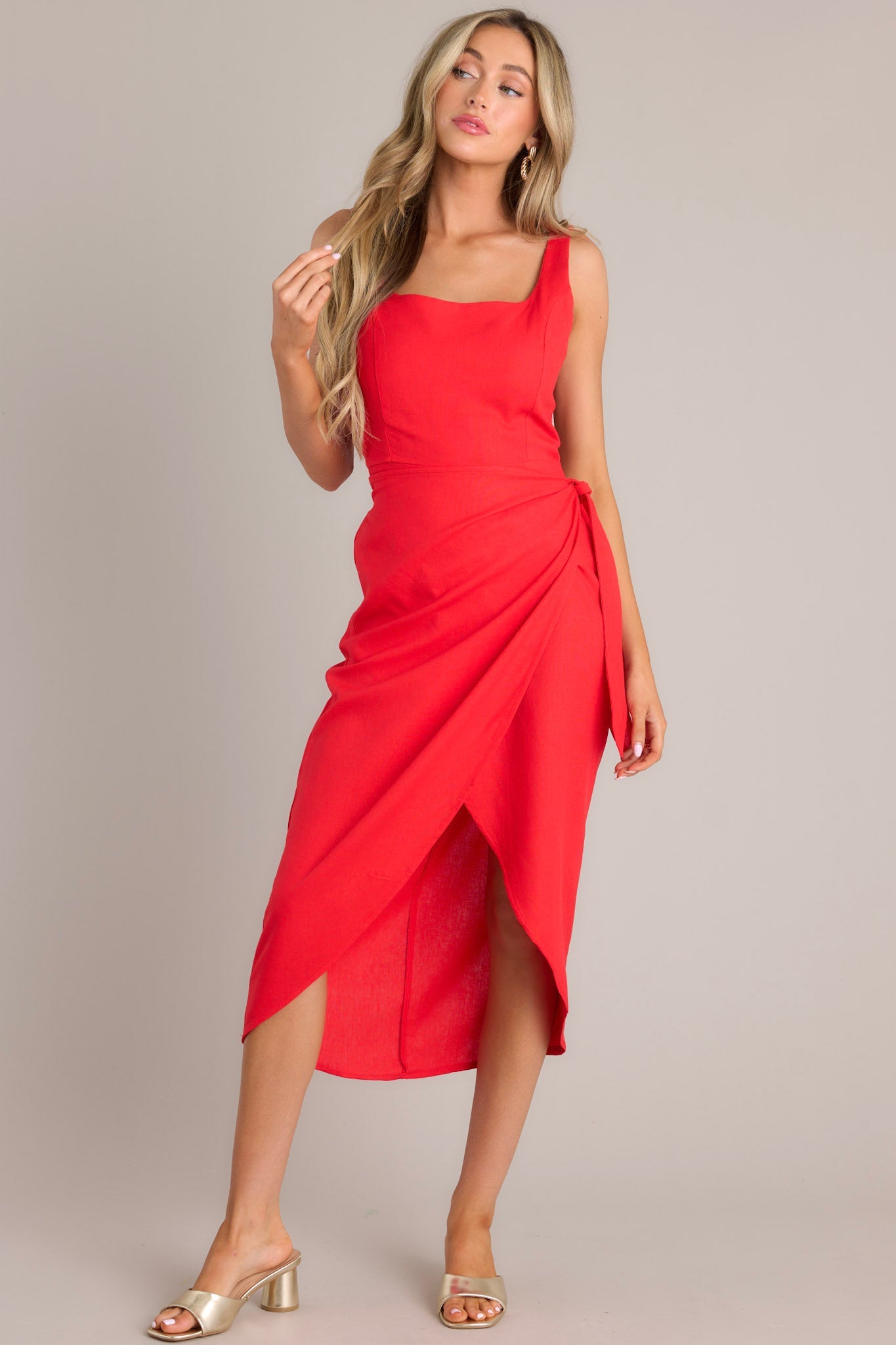 Cardinal Couture Red Midi Wrap Dress (BACKORDER JUNE) - Red Dress