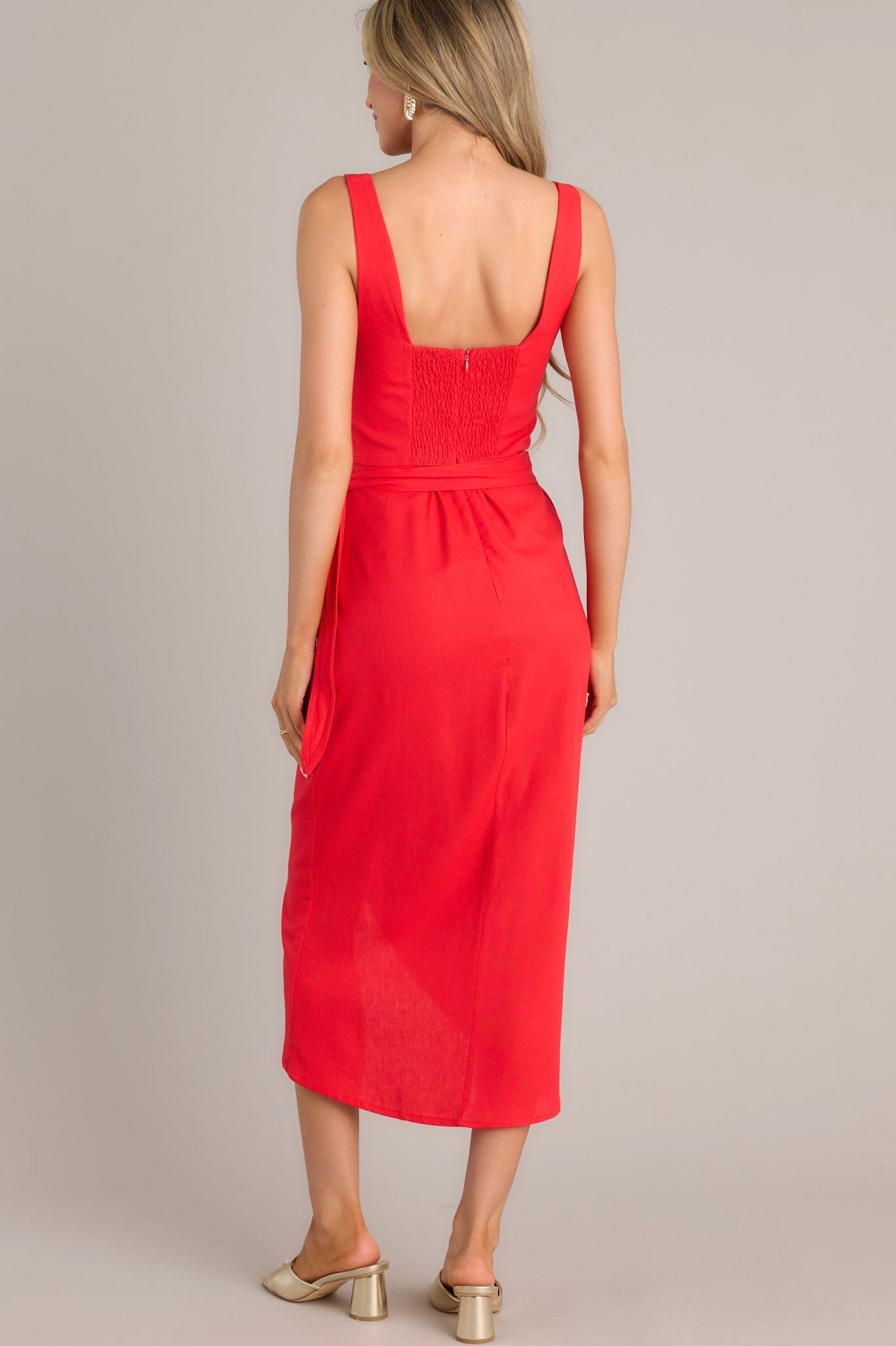 Cardinal Couture Red Midi Wrap Dress (BACKORDER JUNE) - Red Dress