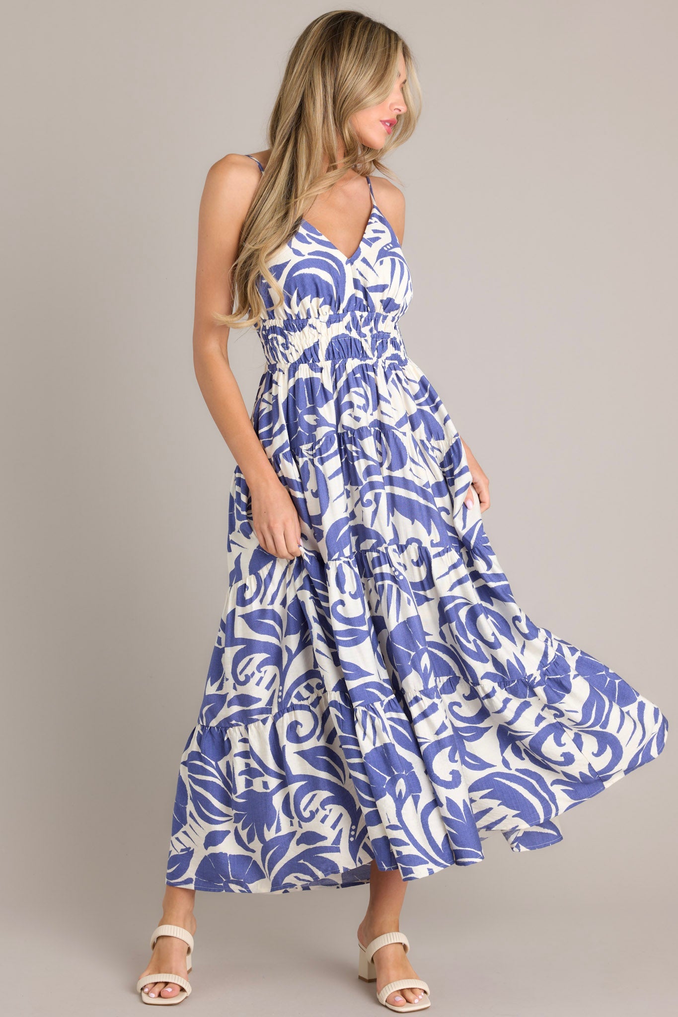 Caribbean Dream Blue Tropical Print Maxi Dress - Red Dress