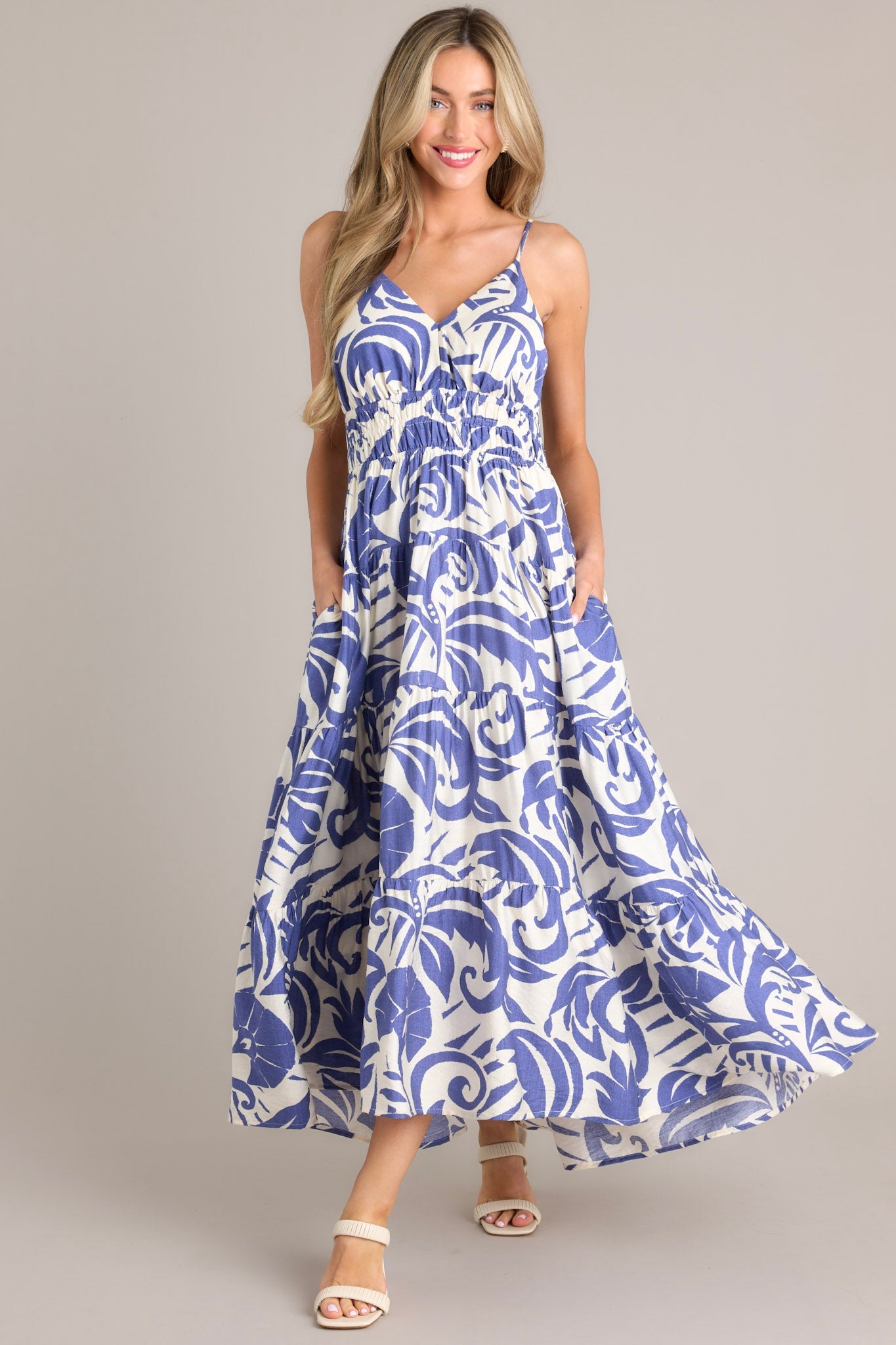 Caribbean Dream Blue Tropical Print Maxi Dress - Red Dress