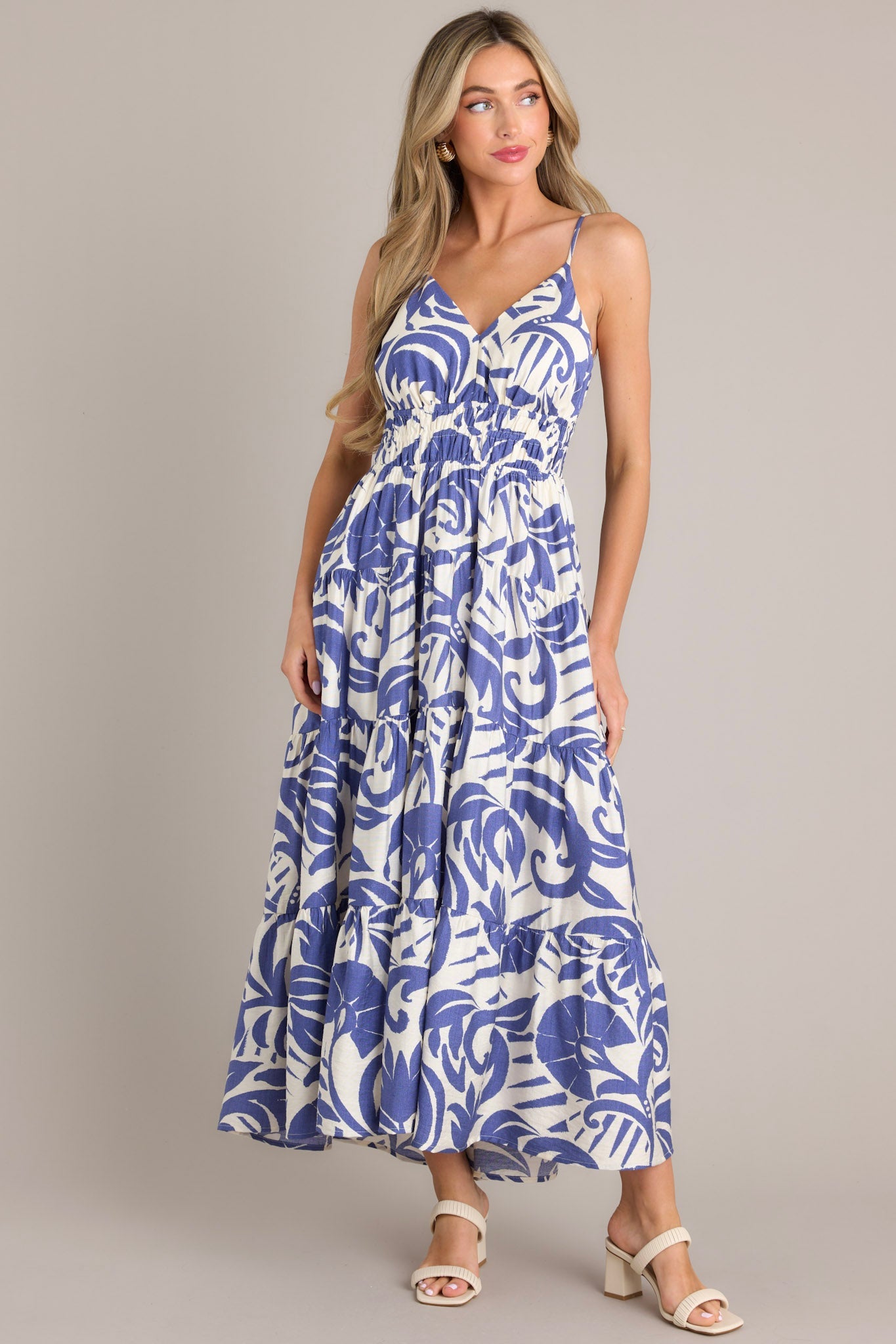 Caribbean Dream Blue Tropical Print Maxi Dress - Red Dress