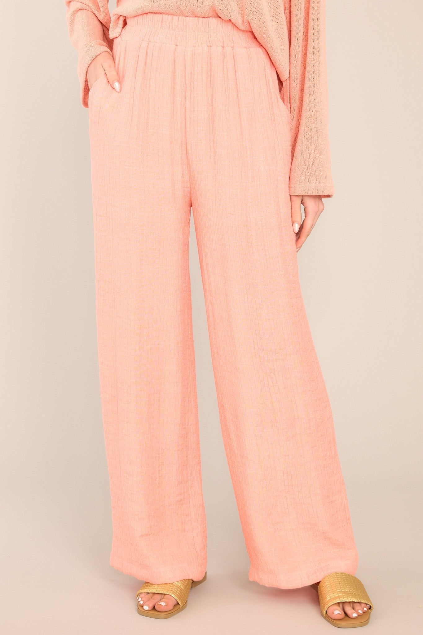 Cherish the Journey Peach Gauze Pants - Red Dress