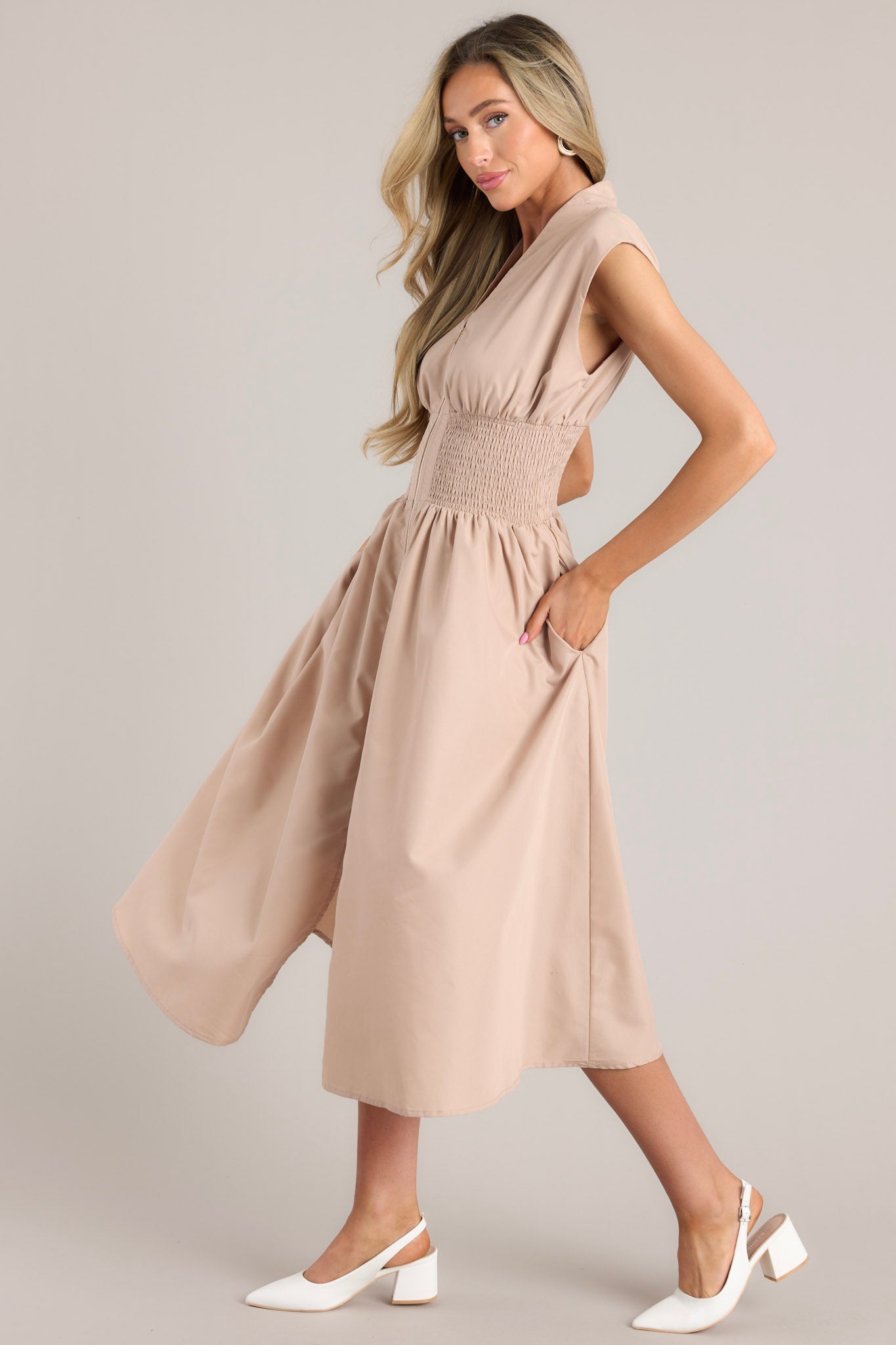 Circle Of Friends Tan Midi Dress - Red Dress