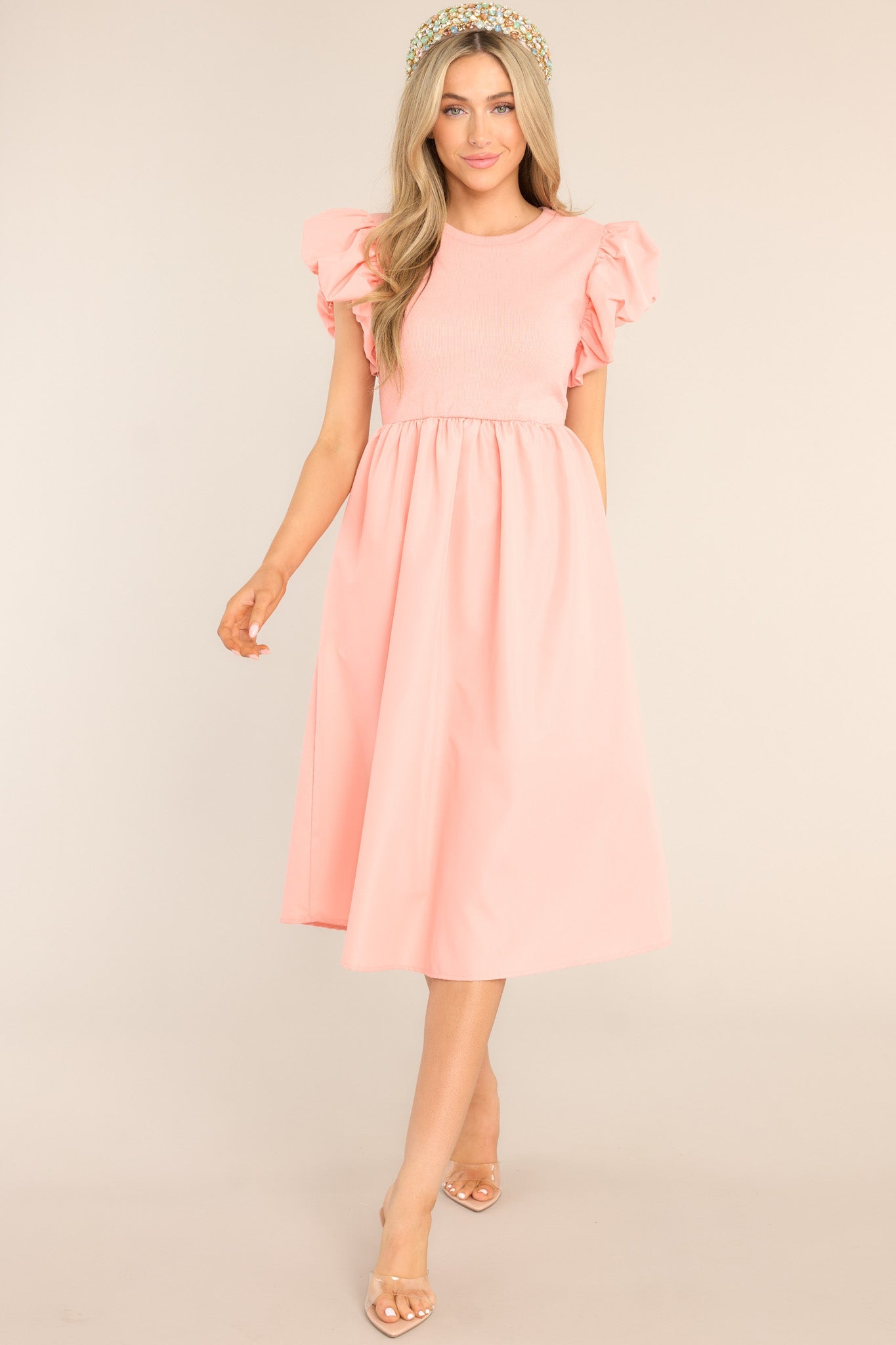 Closet Cornerstone Salmon Pink Midi Dress - Red Dress