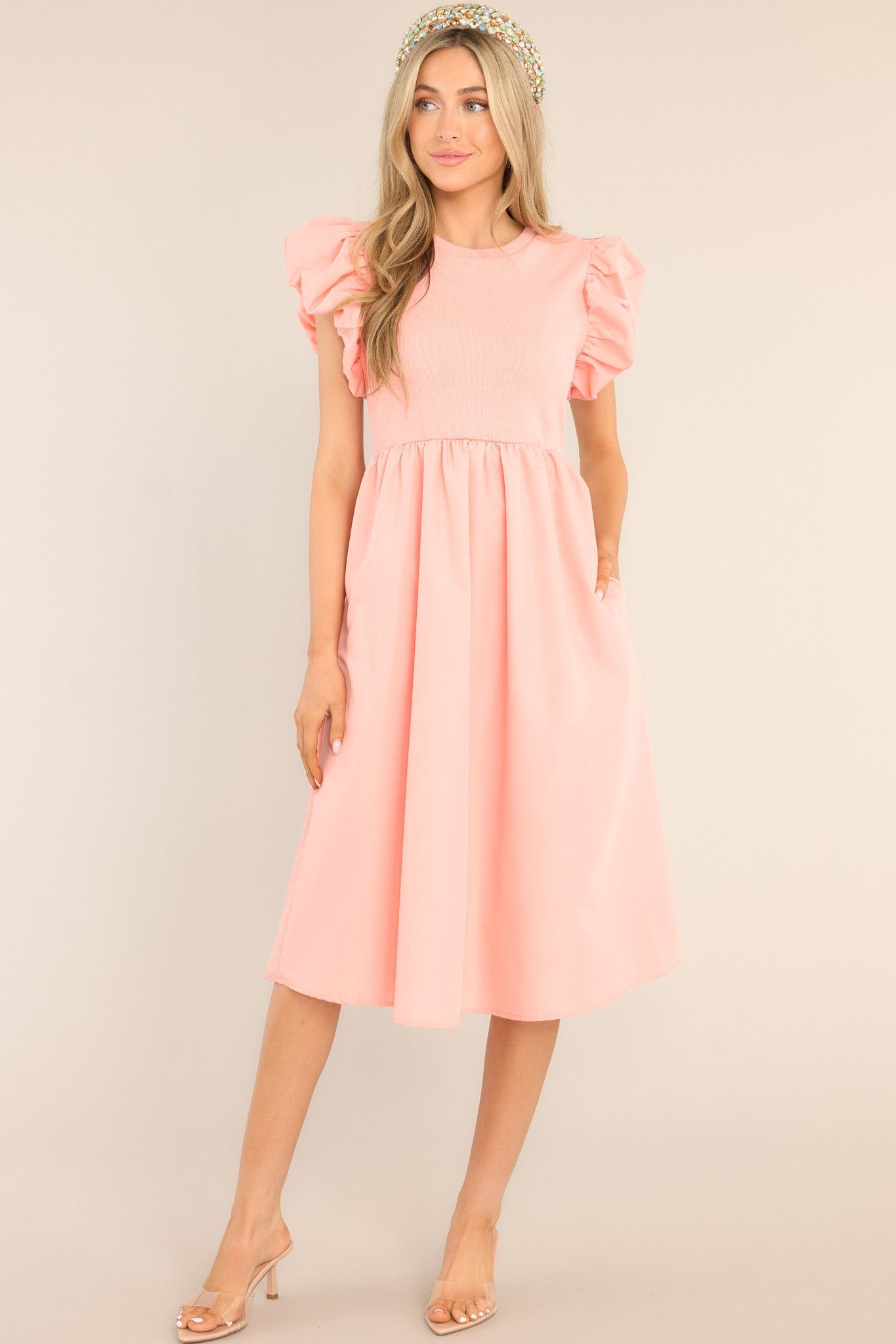 Closet Cornerstone Salmon Pink Midi Dress - Red Dress