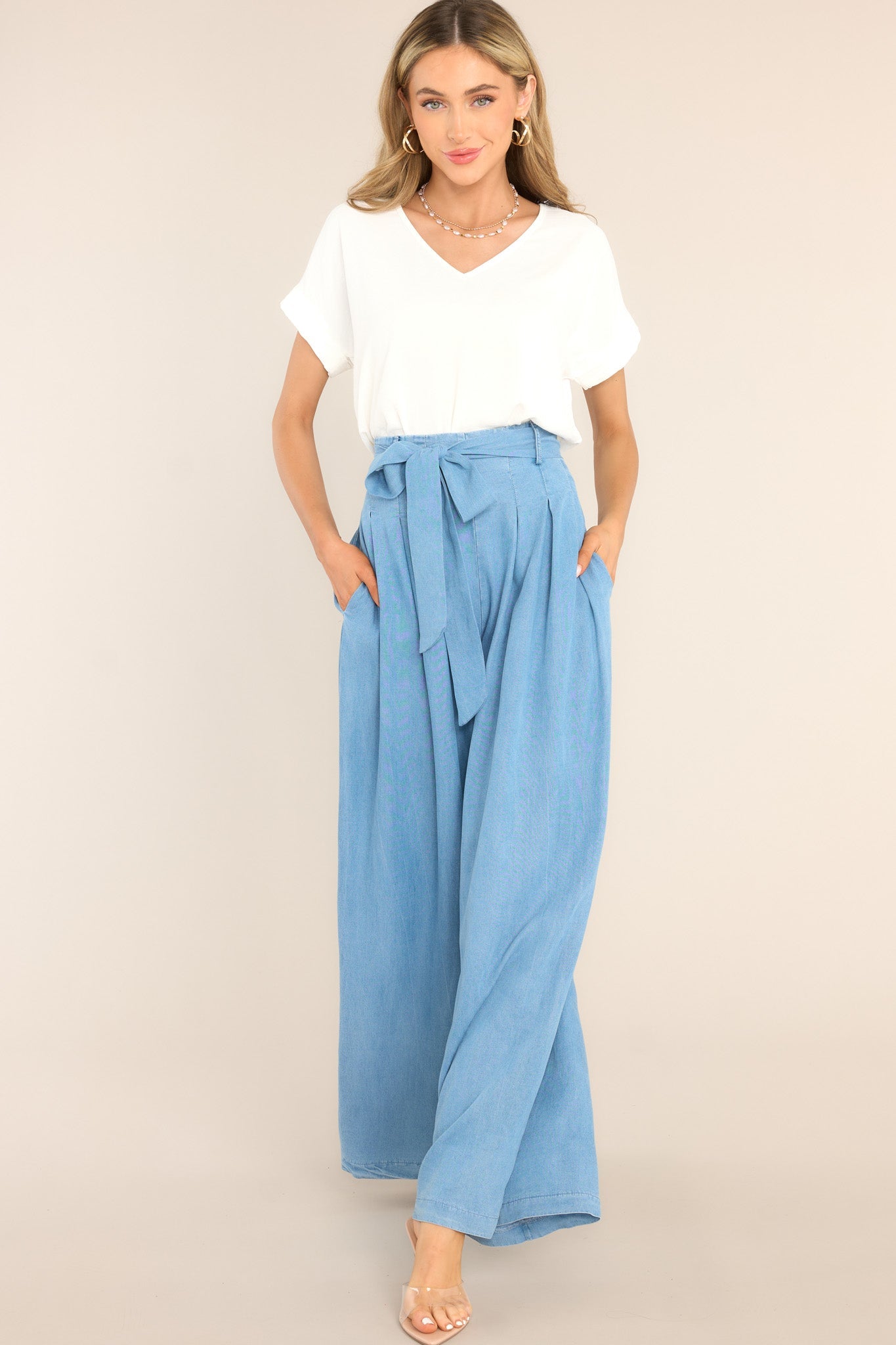 Coastal Couture Chambray Wide Leg Pants - Red Dress