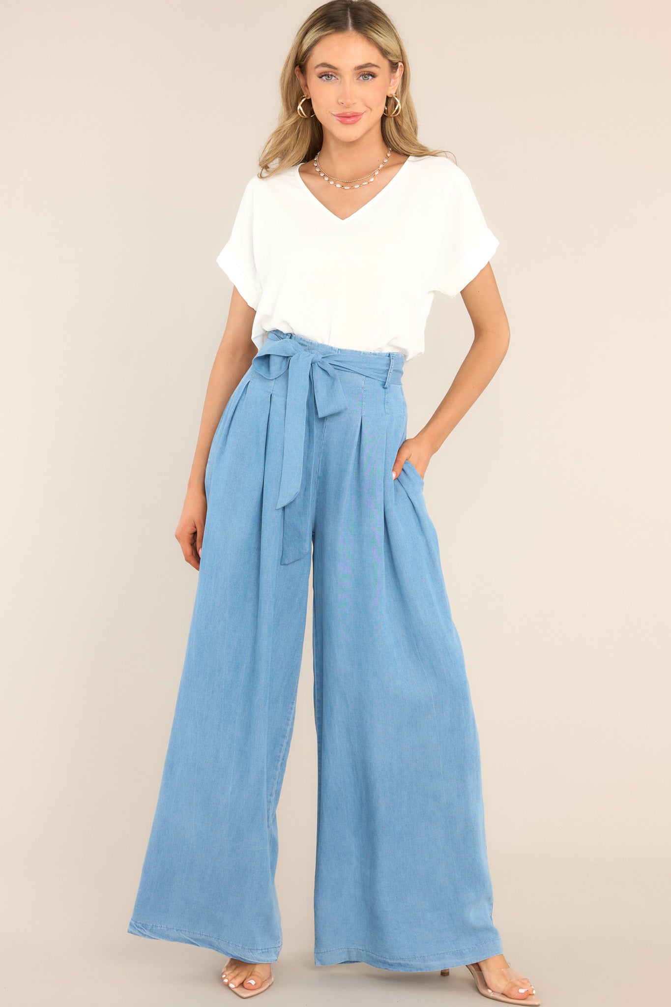 Coastal Couture Chambray Wide Leg Pants - Red Dress