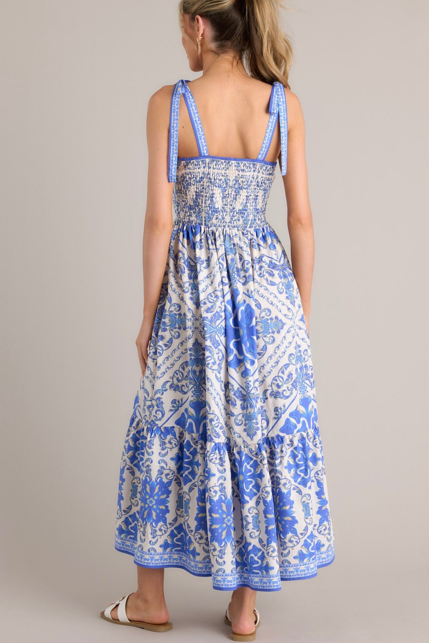 Cobalt Capri Blue Sicilian Tile Maxi Dress (BACKORDER JUNE) - Red Dress