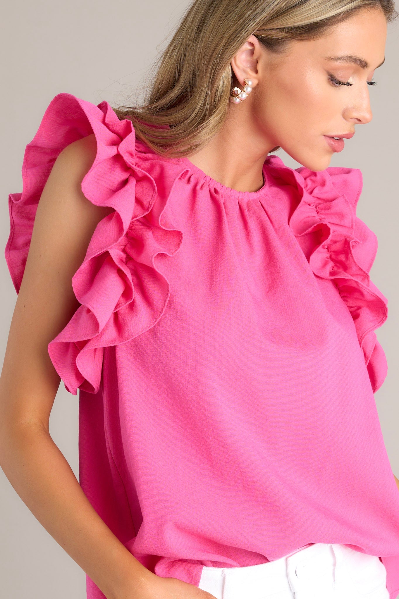 Dawn Of My Heart Hot Pink Ruffled Top - Red Dress