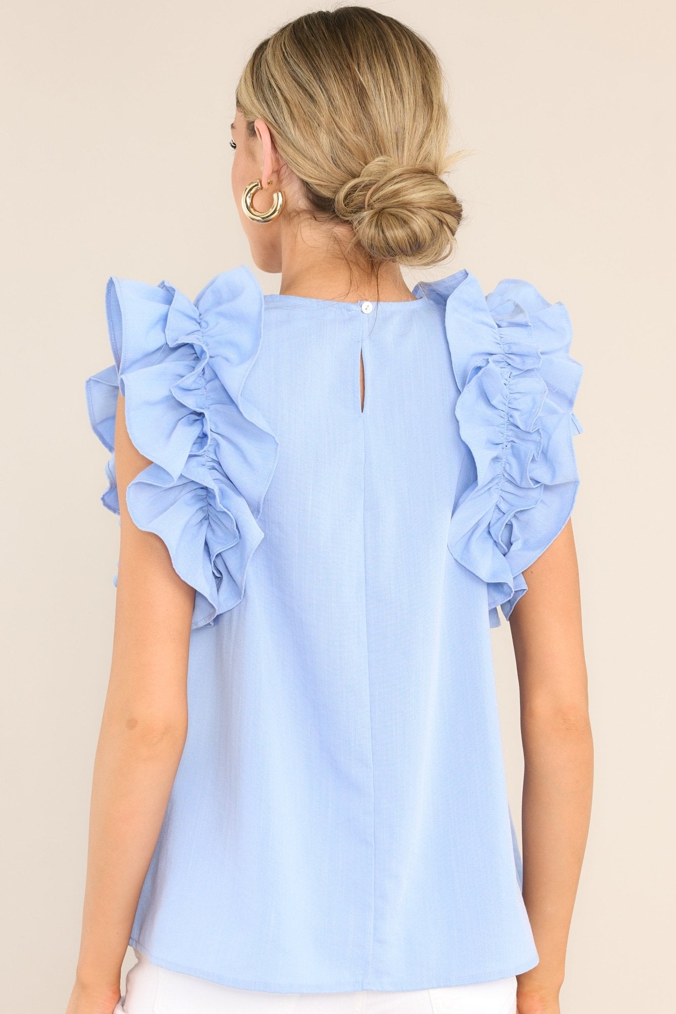 Dawn Of My Heart Light Blue Ruffled Top - Red Dress