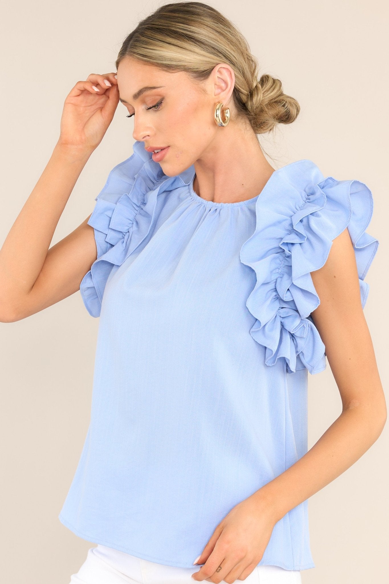 Dawn Of My Heart Light Blue Ruffled Top - Red Dress