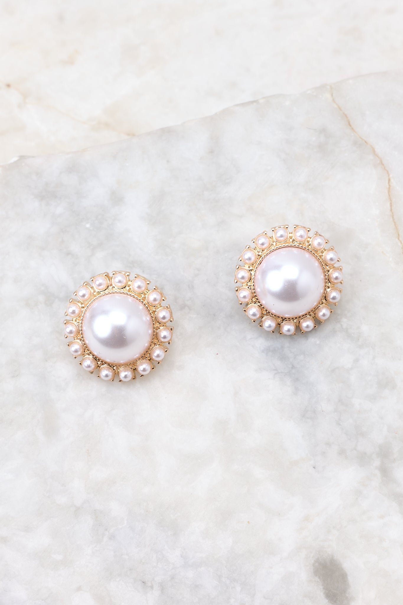 Delicate Perfection Gold Pearl Stud Earrings - Red Dress