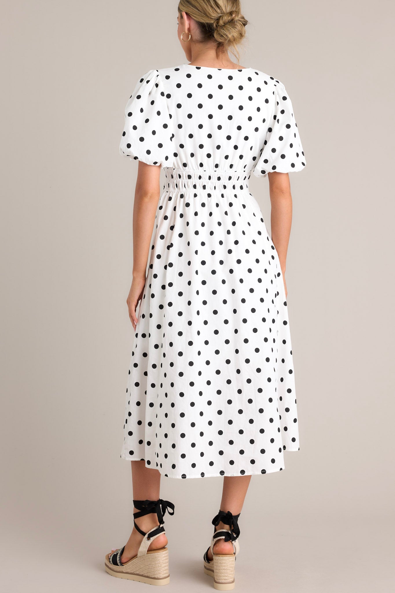 Dotted Delight White & Black Polka Dot Midi Dress - Red Dress