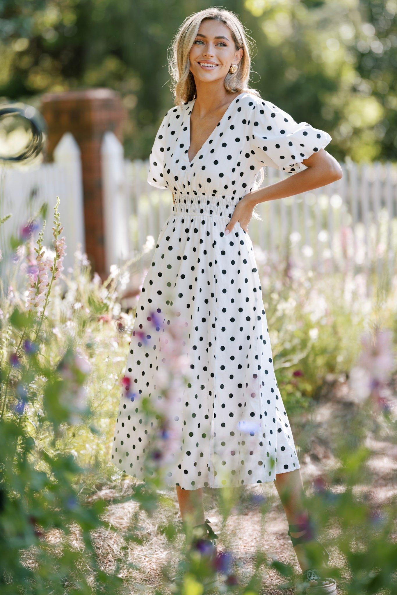 Dotted Delight White & Black Polka Dot Midi Dress - Red Dress