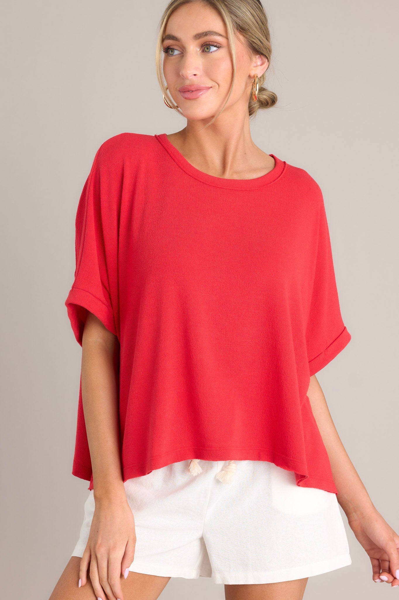 Echoes Of The Heart Tomato Red Dolman Top - Red Dress