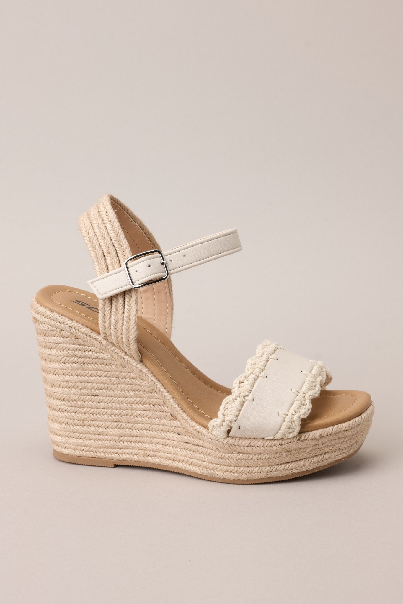 Escape to Sea Ivory Scalloped Espadrille Wedge Sandals - Red Dress