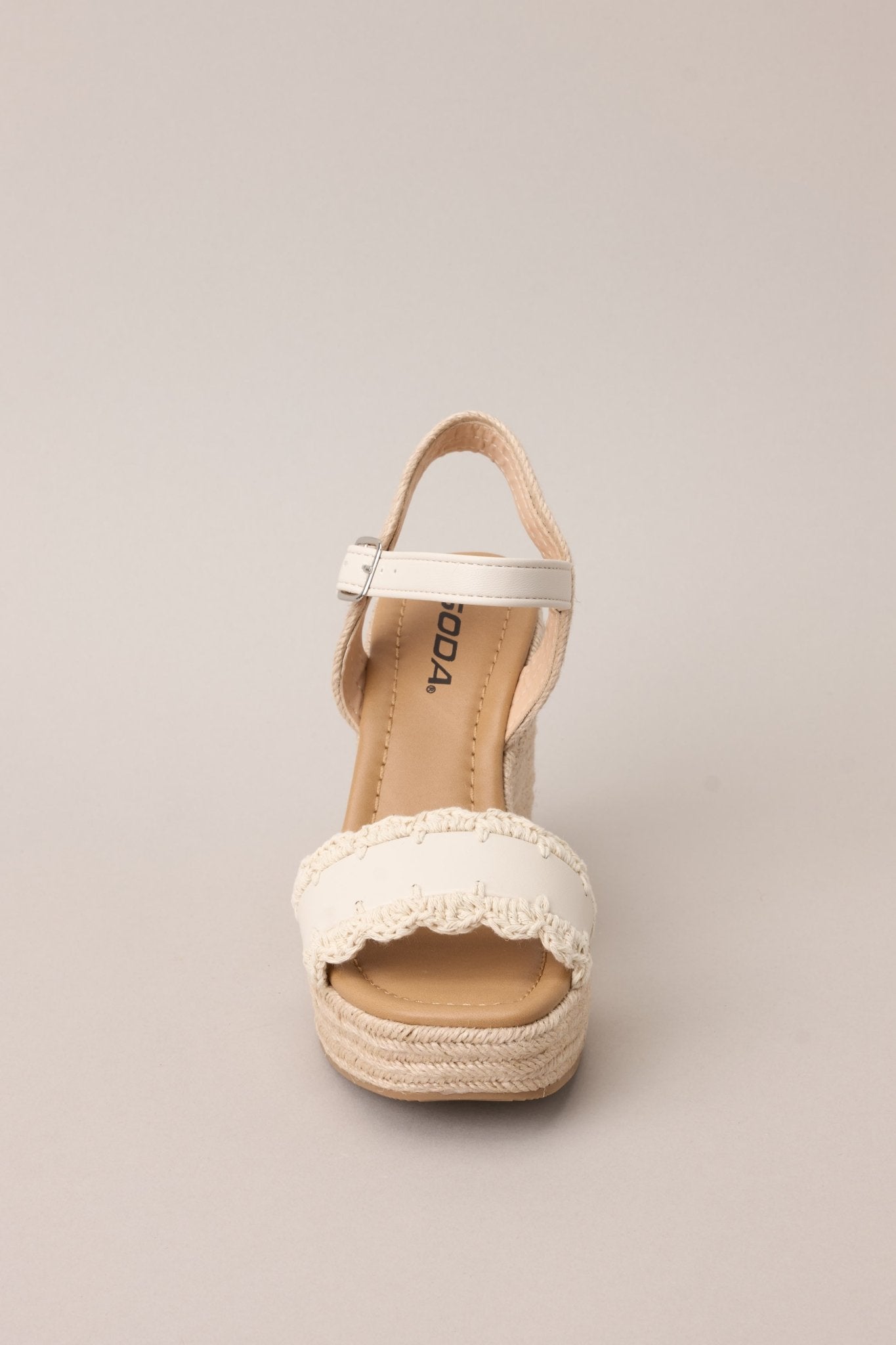 Escape to Sea Ivory Scalloped Espadrille Wedge Sandals - Red Dress