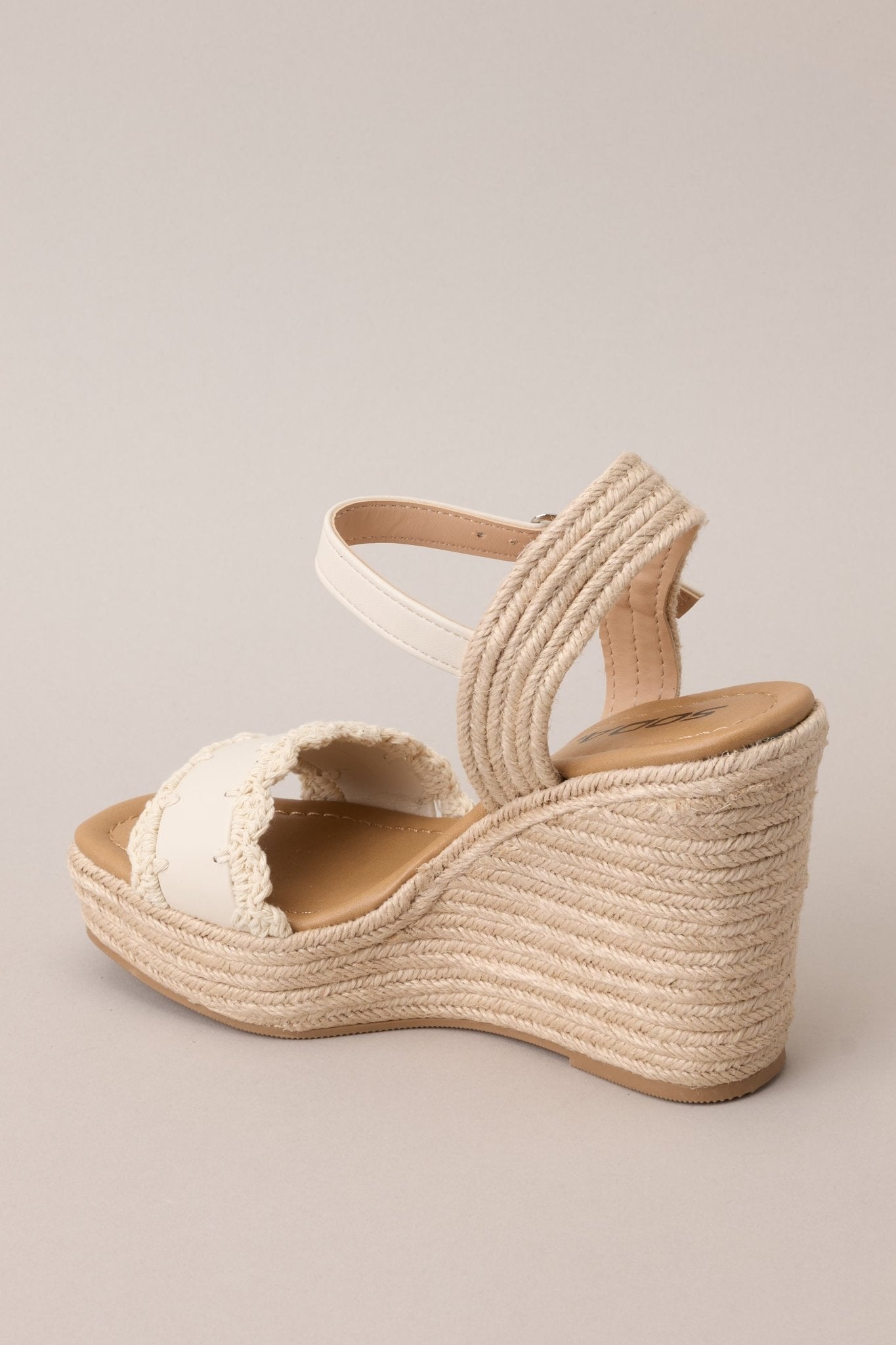 Escape to Sea Ivory Scalloped Espadrille Wedge Sandals - Red Dress