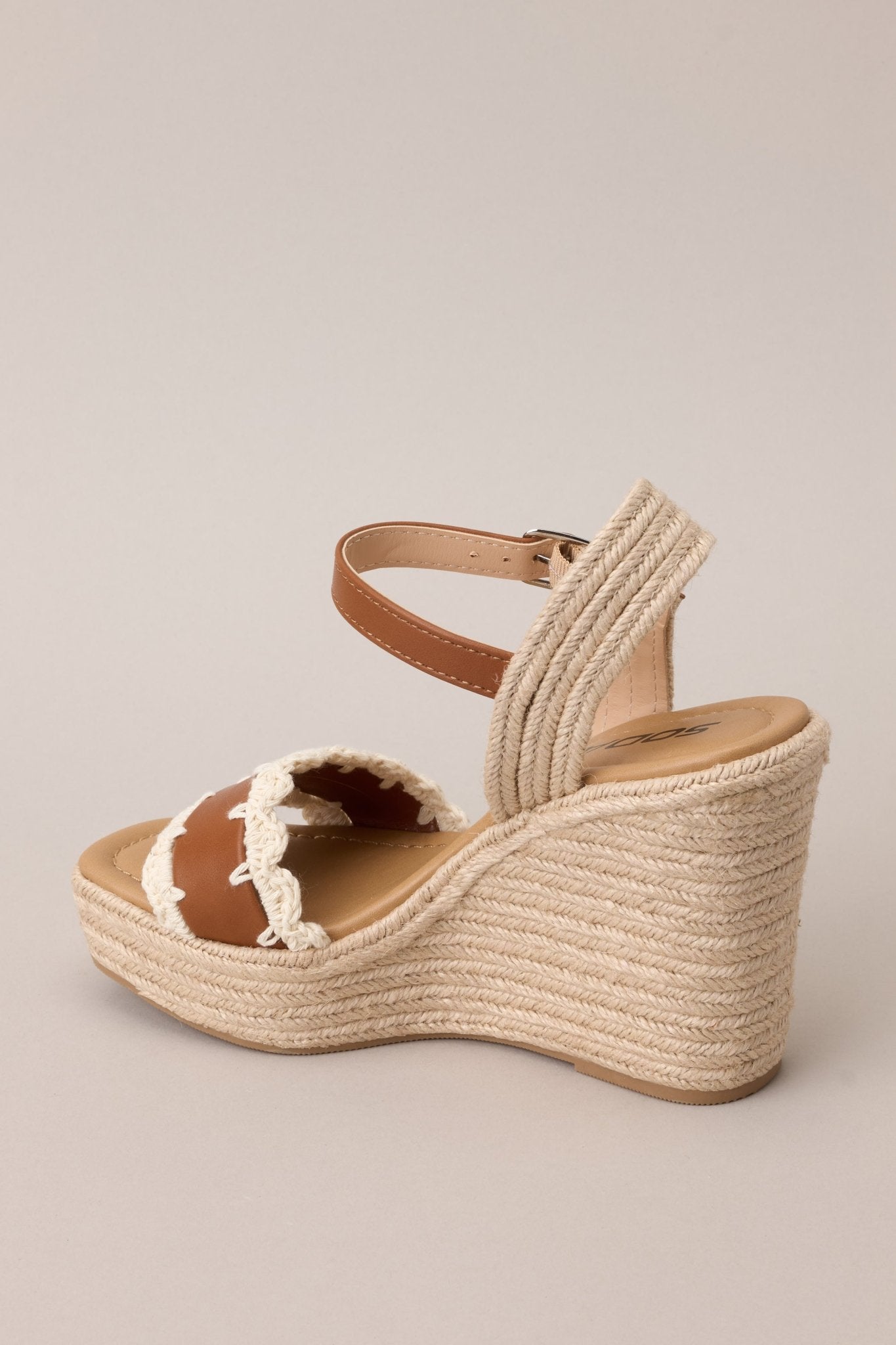 Escape to Sea Tan Scalloped Espadrille Wedge Sandals - Red Dress