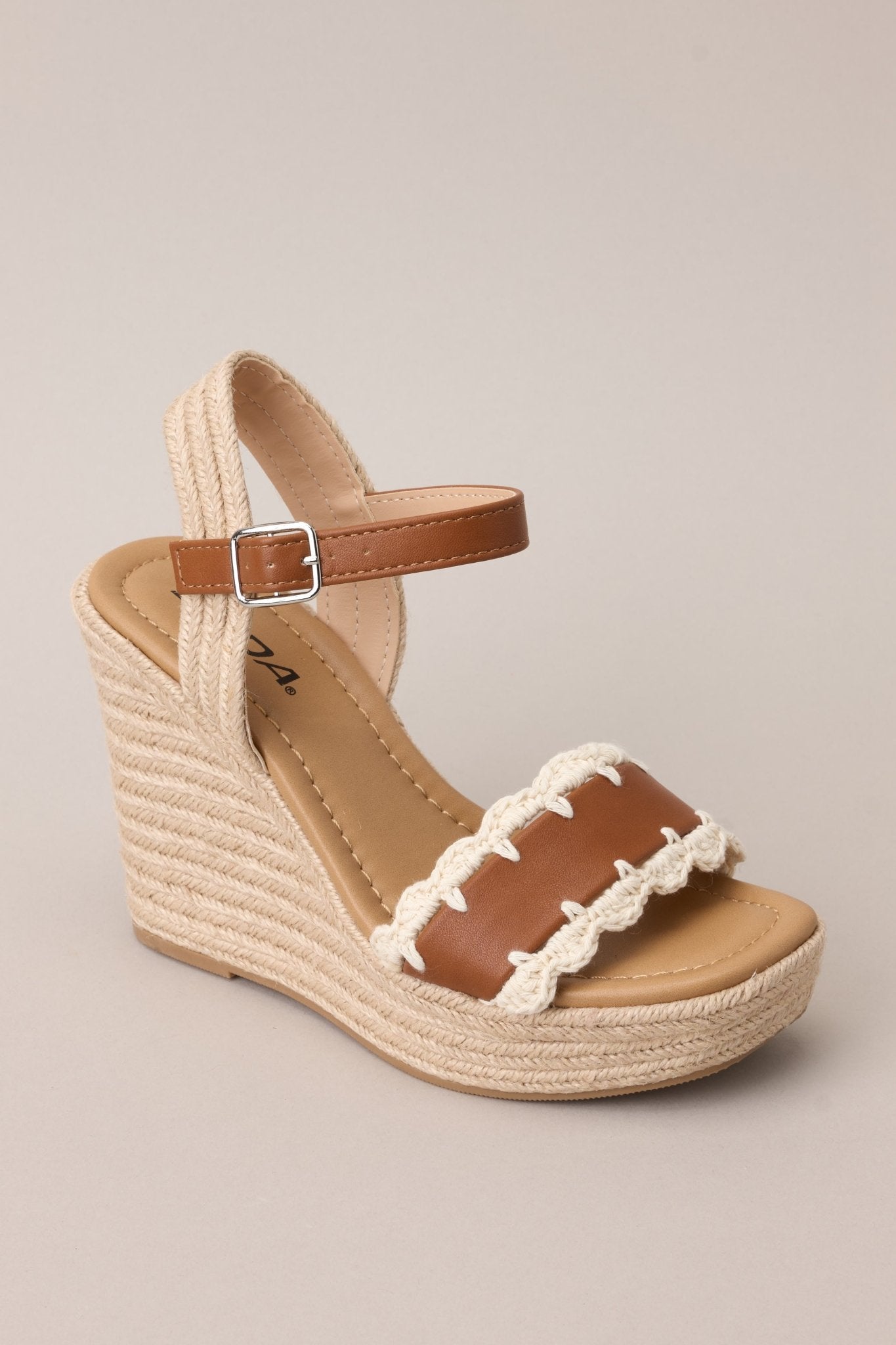 Escape to Sea Tan Scalloped Espadrille Wedge Sandals - Red Dress