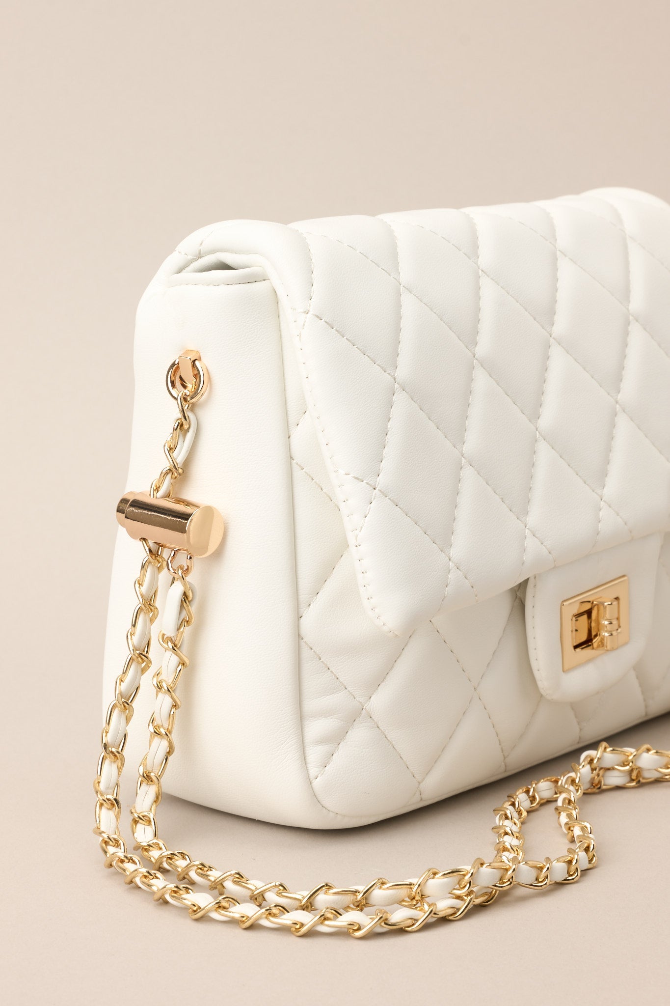 Everyday Pleasures White Quilted Handbag - Red Dress