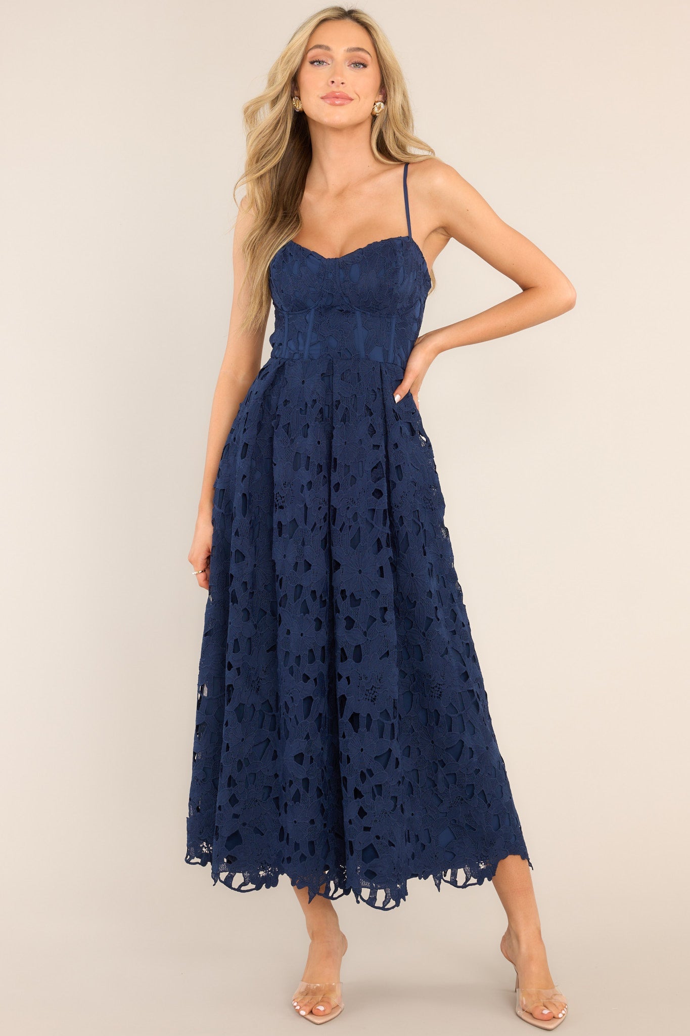 Everything Is Possible Navy Lace Maxi Dress - Red Dress