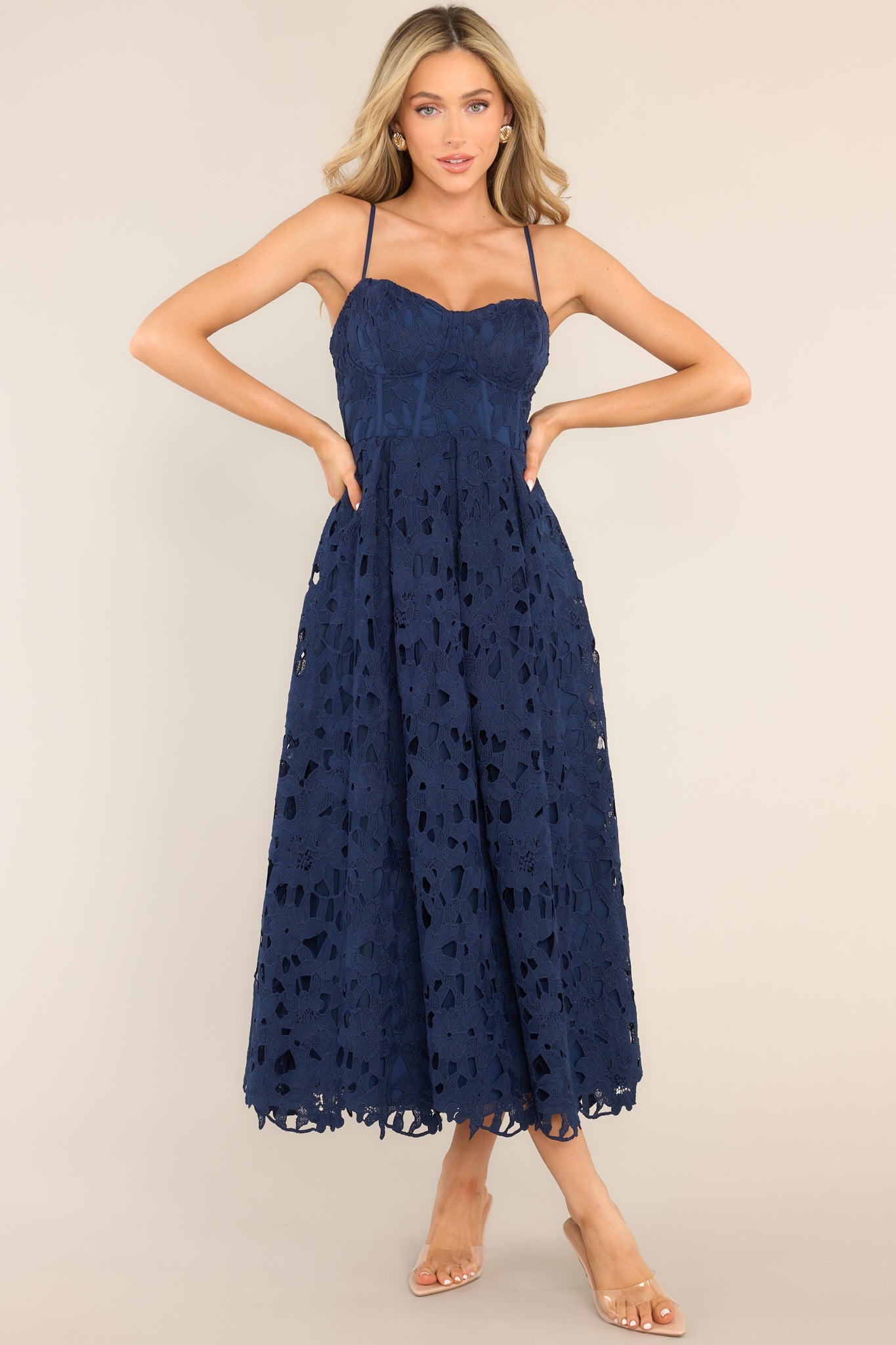 Everything Is Possible Navy Lace Maxi Dress - Red Dress