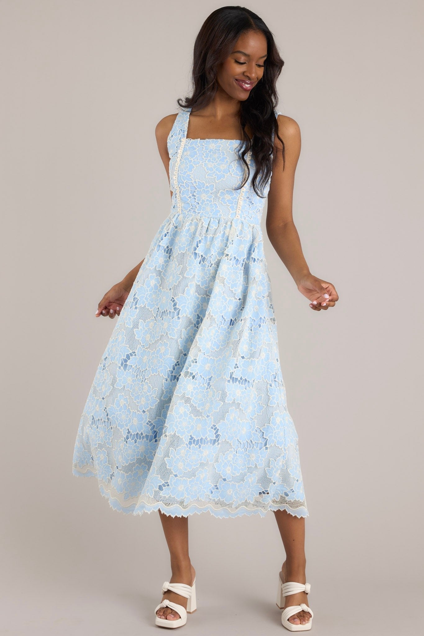 Fly A Kite Sky Blue Floral Embroidered Midi Dress - Red Dress