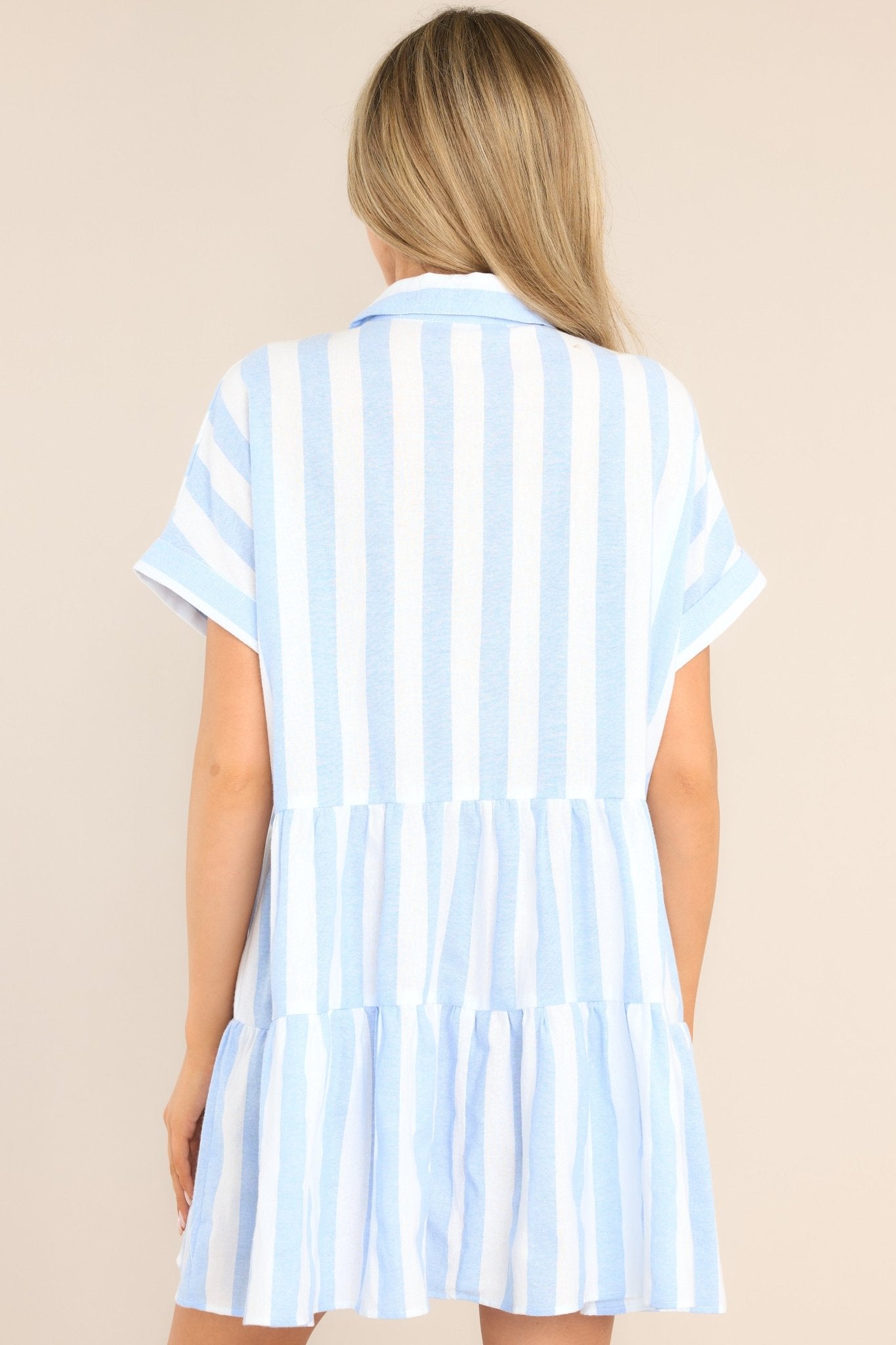 Flying High Light Blue & White Striped Mini Dress - Red Dress