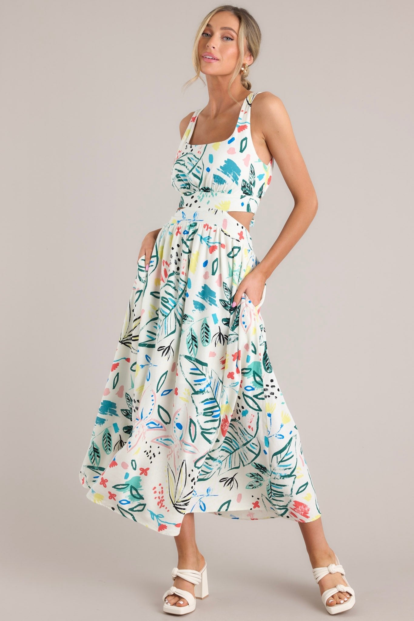 Glimpse of Summer White Tropical Print Maxi Dress - Red Dress