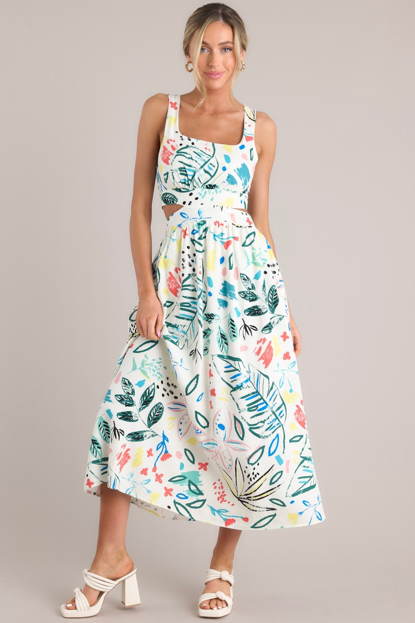 Glimpse of Summer White Tropical Print Maxi Dress - Red Dress