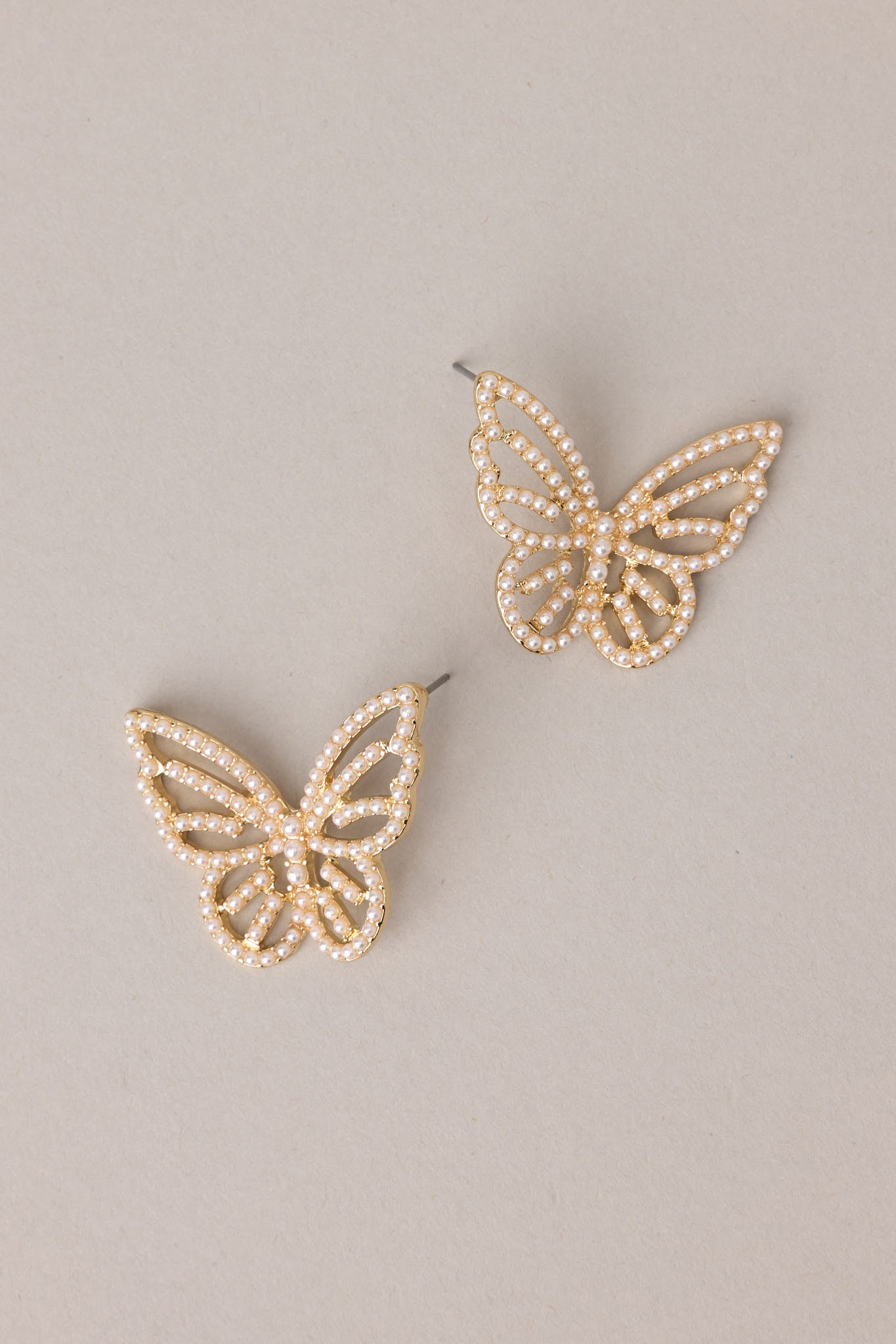 Graceful Flutter Gold Pearl Butterfly Earrings - Red Dress