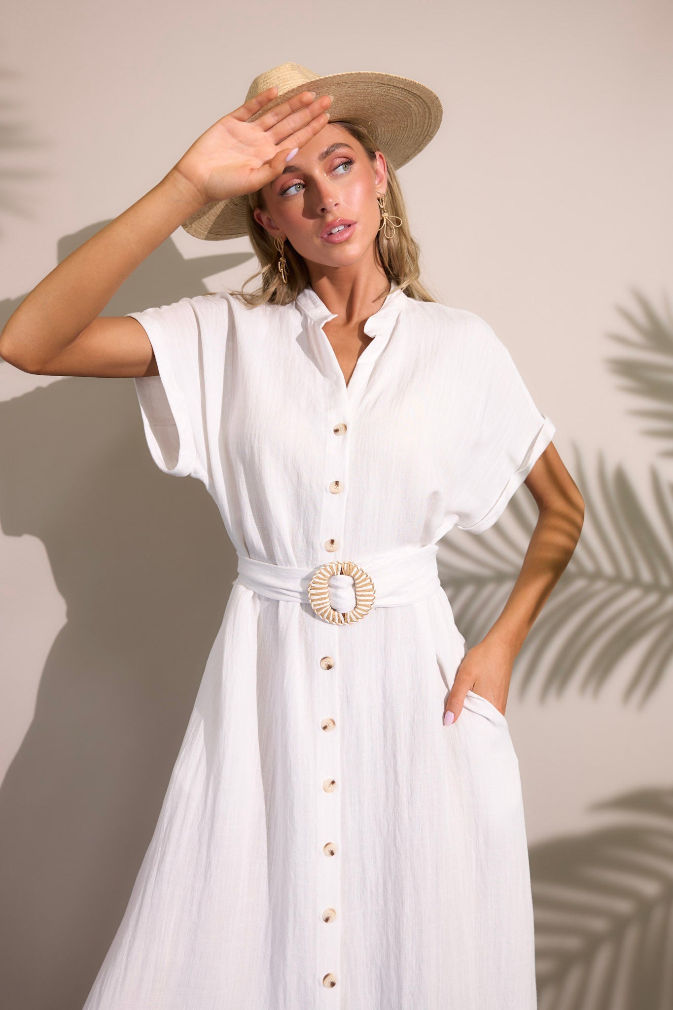 Happy Hour Hangouts White Belted Midi Dress - Red Dress