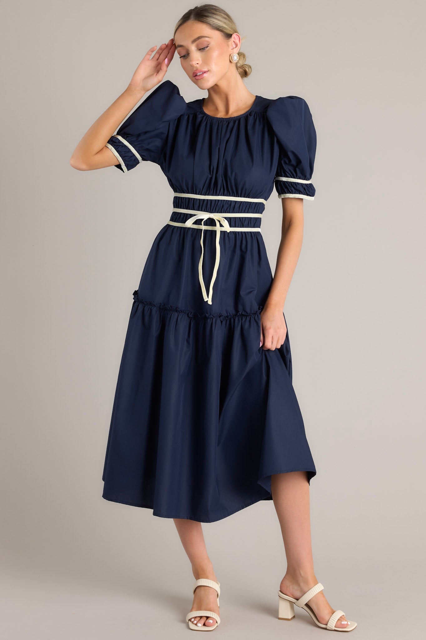 Headed To Destiny Navy Midi Dress (BACKORDER APRIL) - Red Dress