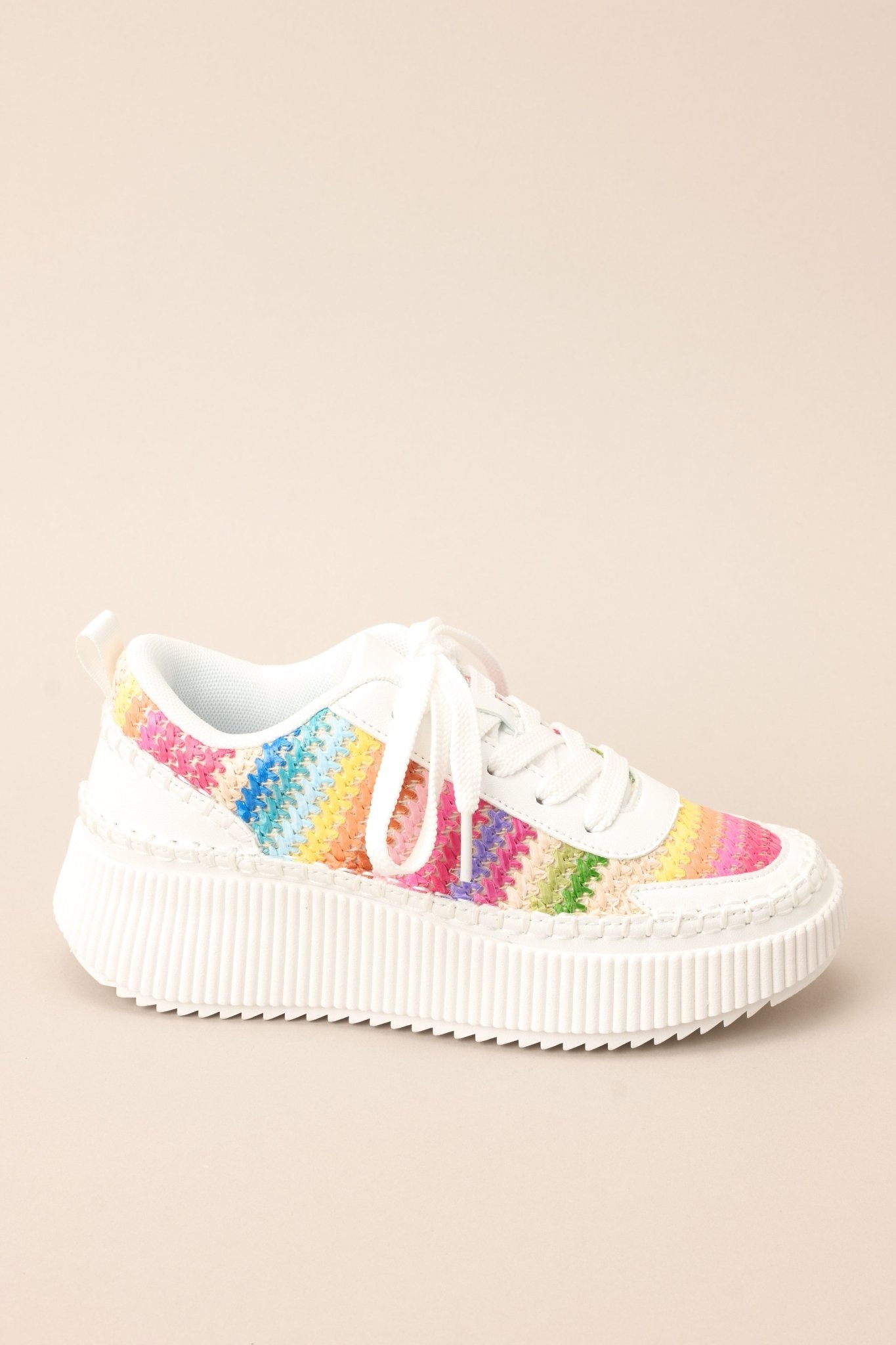 I Deserve Happiness Rainbow Knitted Platform Sneakers - Red Dress