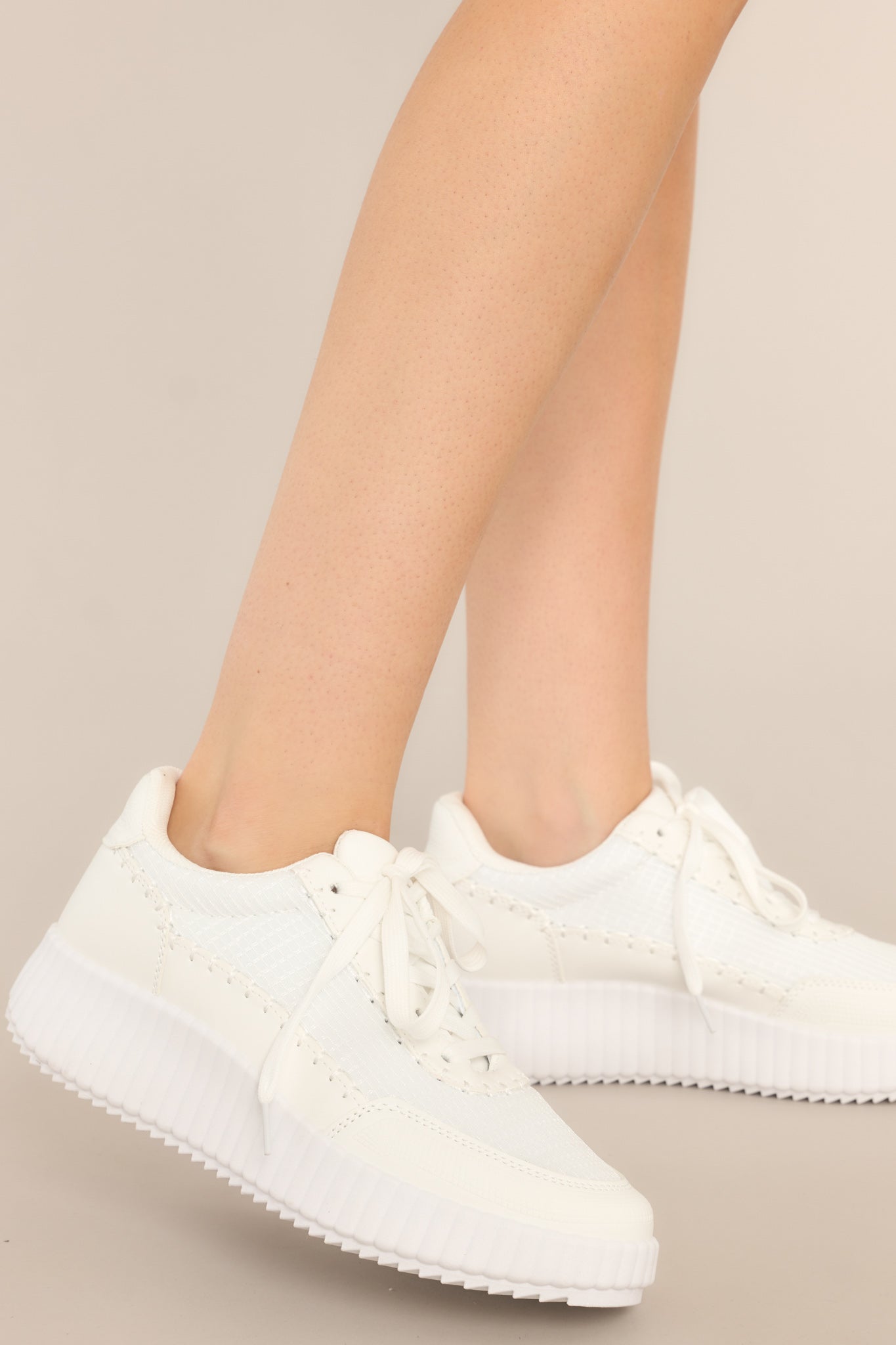 Iconic Steps White Platform Sneakers - Red Dress