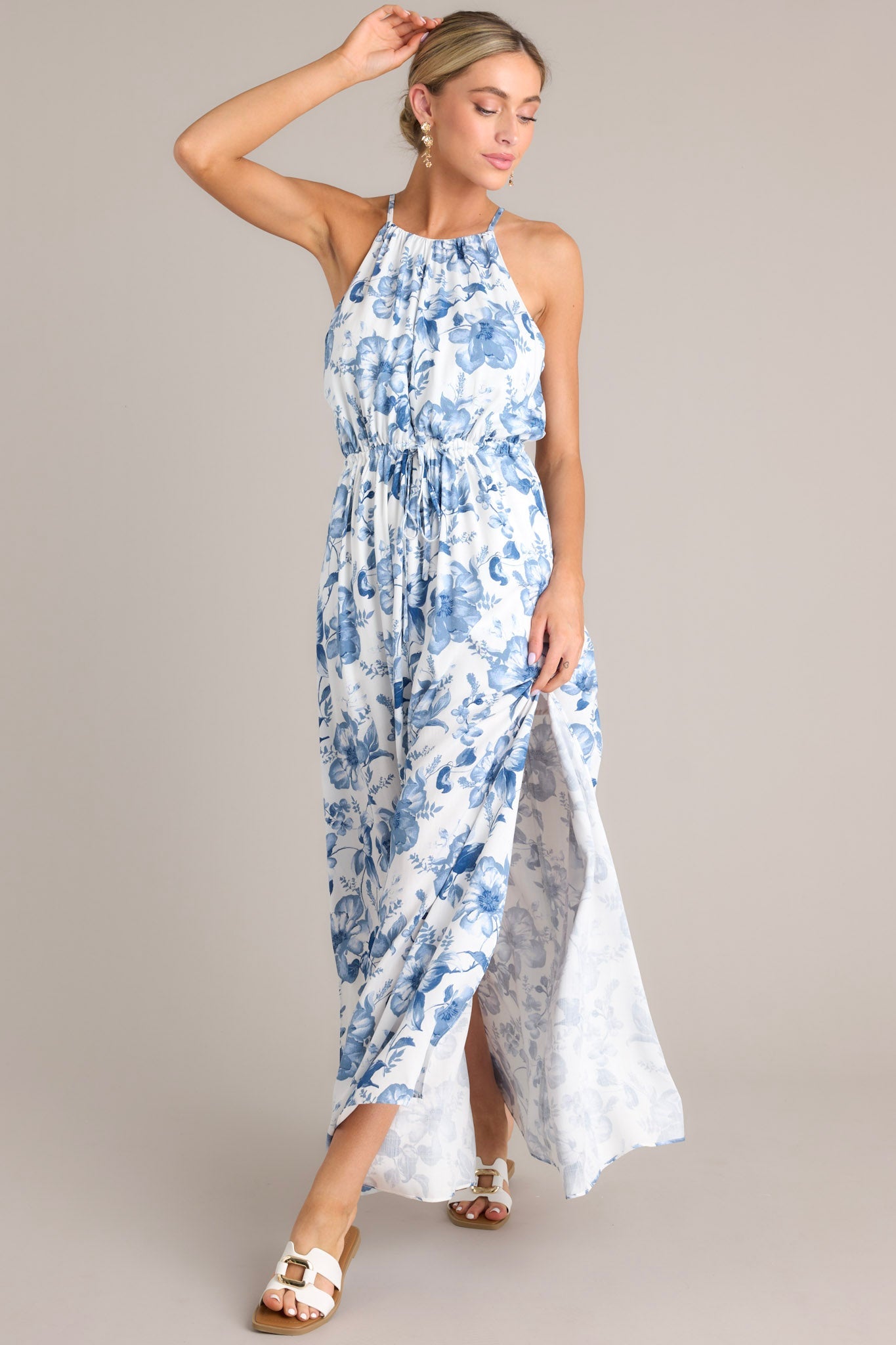 Imagination In Bloom Blue Floral Maxi Dress - Red Dress