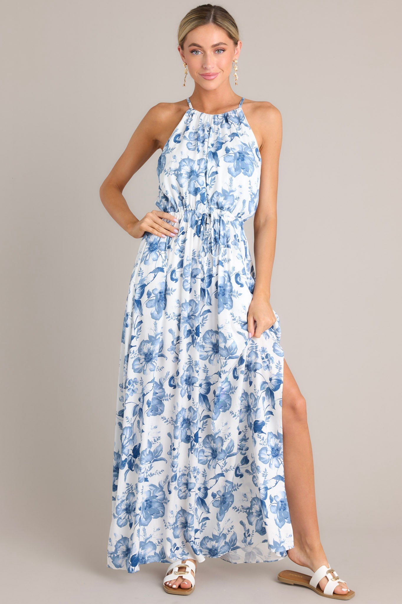 Imagination In Bloom Blue Floral Maxi Dress - Red Dress