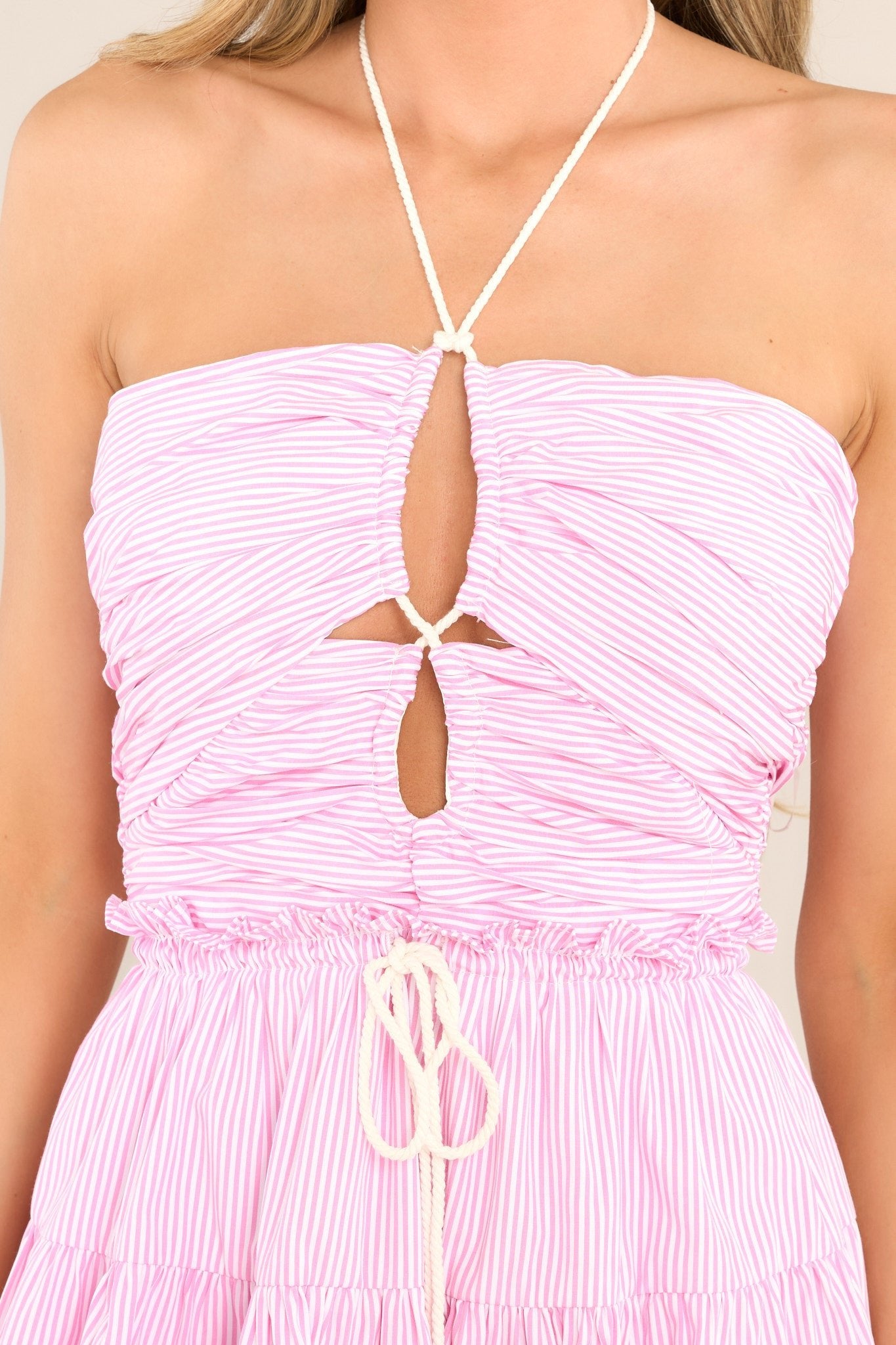 In The Details Pink Striped Halter Midi Dress - Red Dress