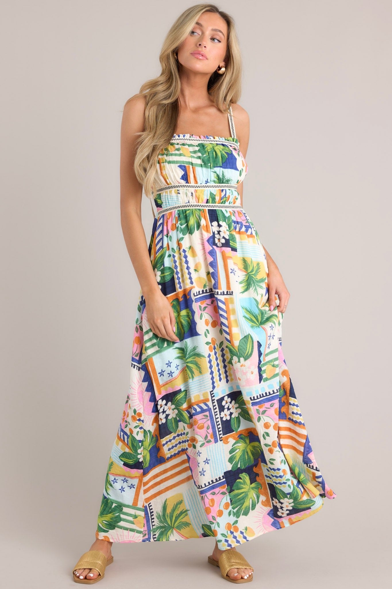 In The Sand Sky Blue Tropical Print Maxi Dress - Red Dress