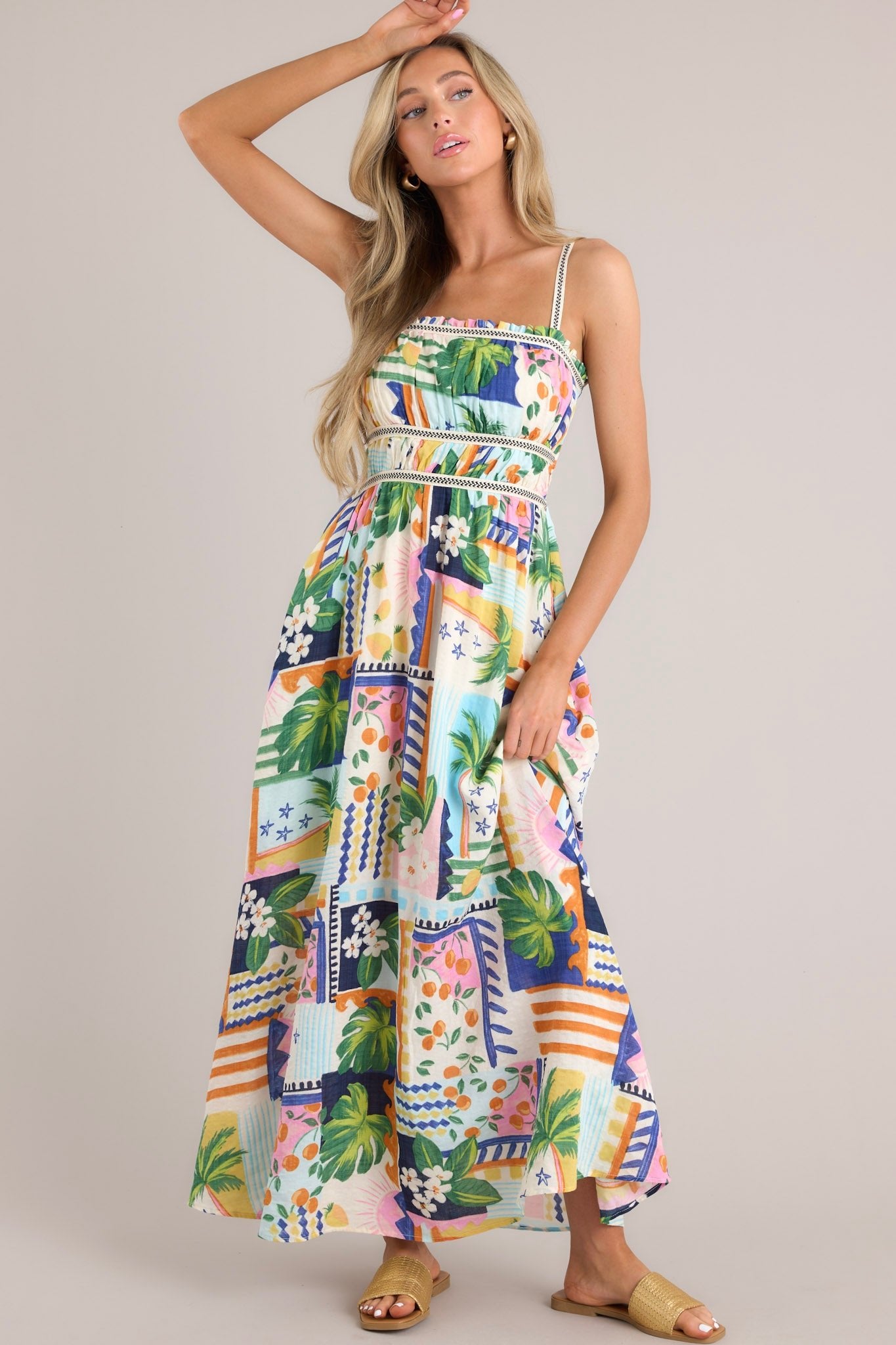 In The Sand Sky Blue Tropical Print Maxi Dress - Red Dress