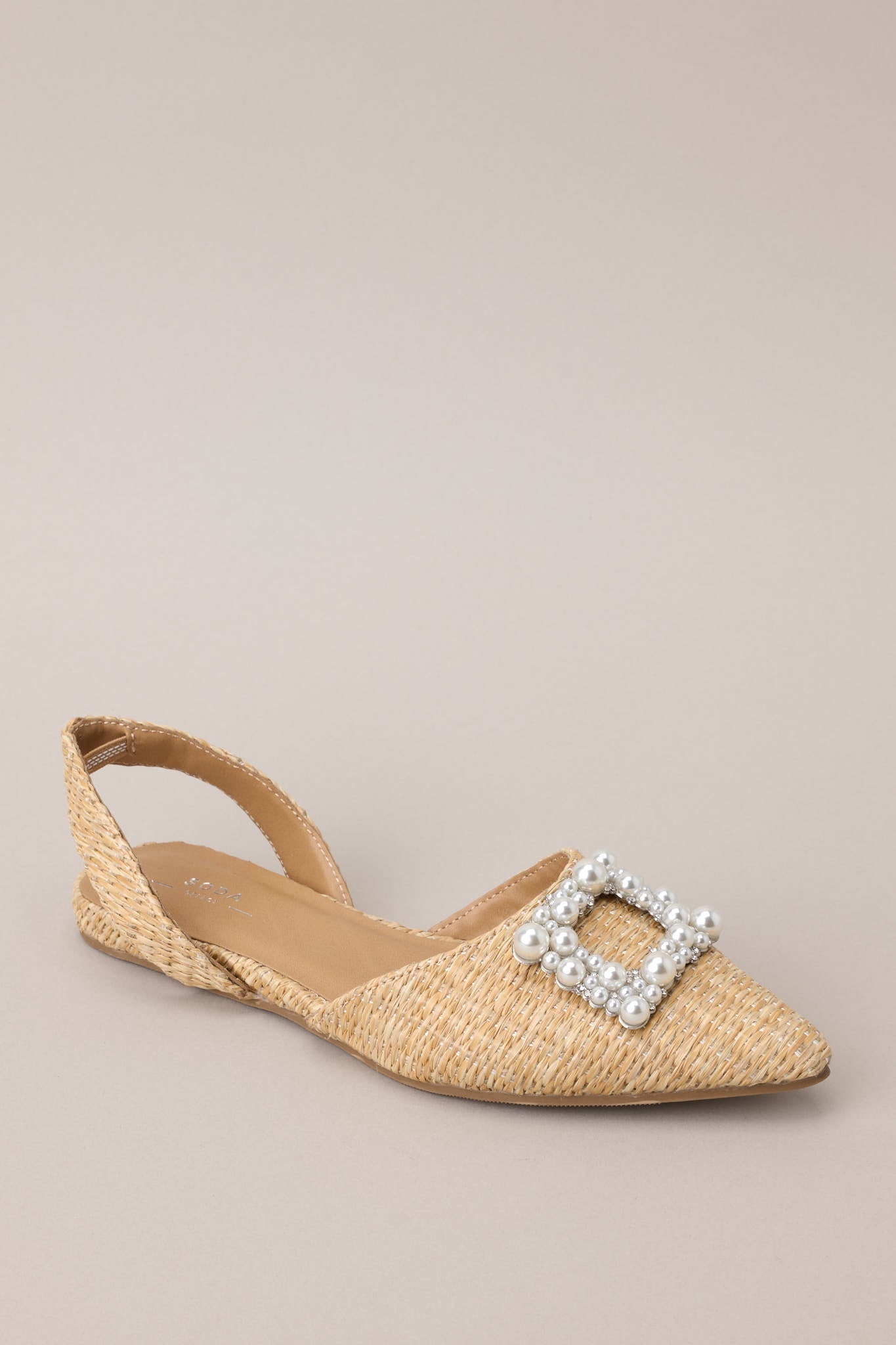 Island Elegance Raffia Pearl Flats - Red Dress