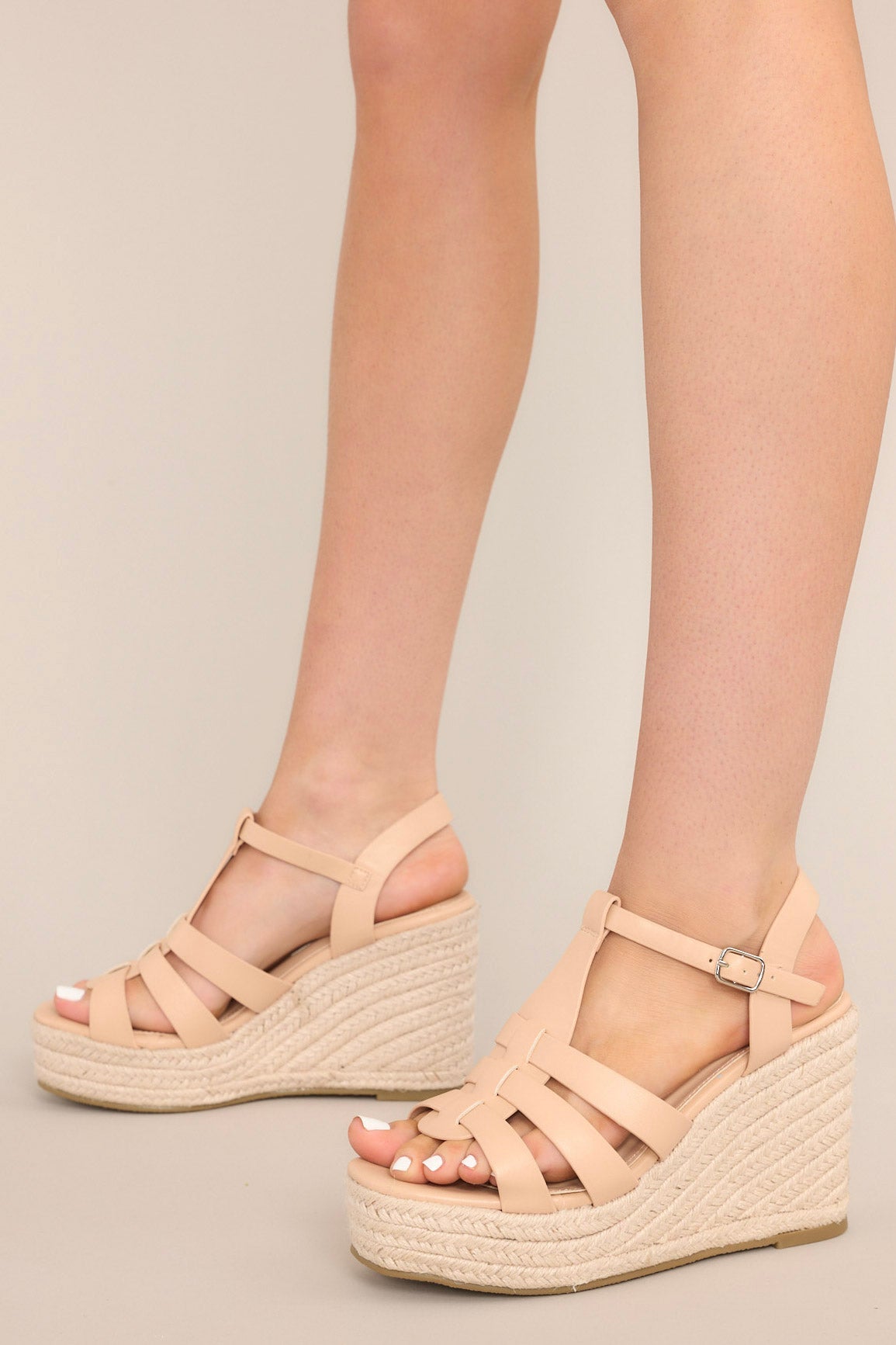 Just Wandering Beige Espadrille Platform Wedge Sandals - Red Dress