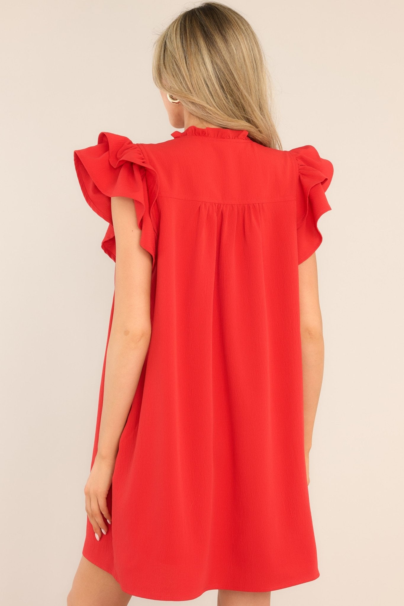 Keep Dreaming Red Flutter Sleeve Mini Dress - Red Dress