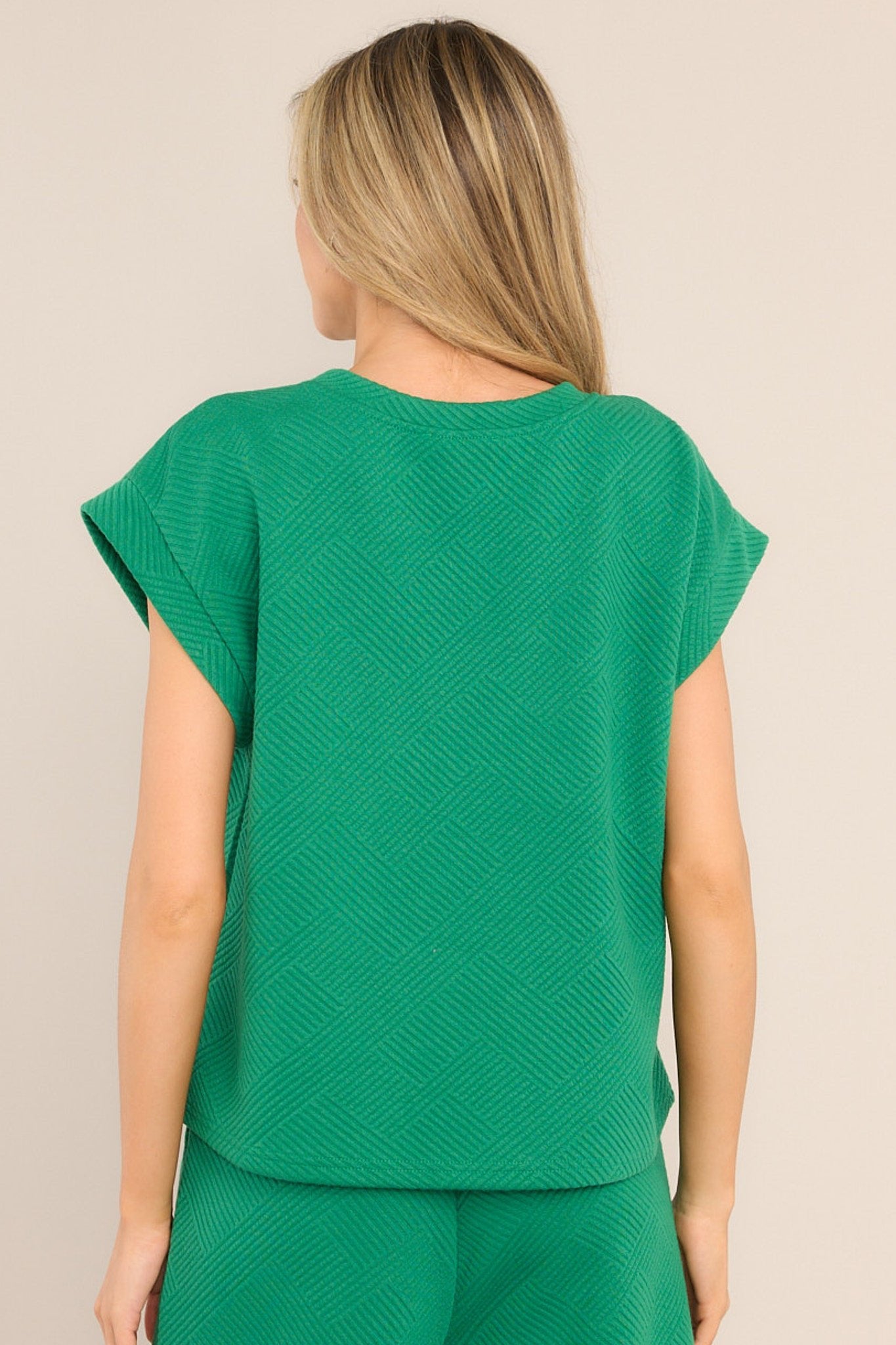 Keep It Creative Kelly Green Textured Short Sleeve Top - Red Dress