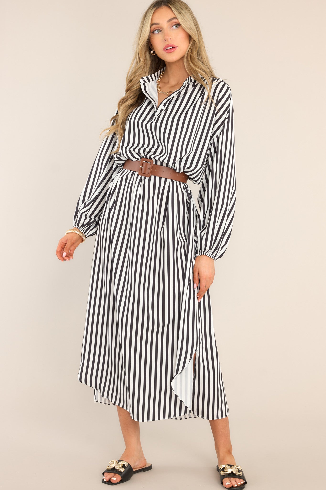 Make Haste Black & White Striped Dress - Red Dress